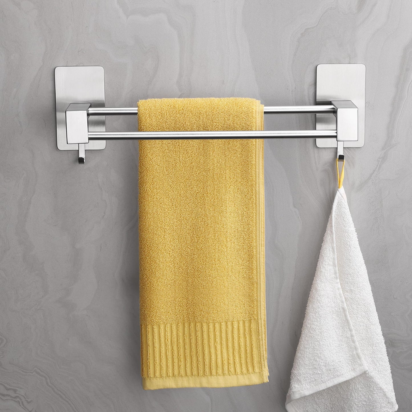 ALOCEO 44CM towel holder without drilling, made of SUS304 stainless steel. Double adhesive towel rack for bathroom, kitchen, shower wall. Silver color.
