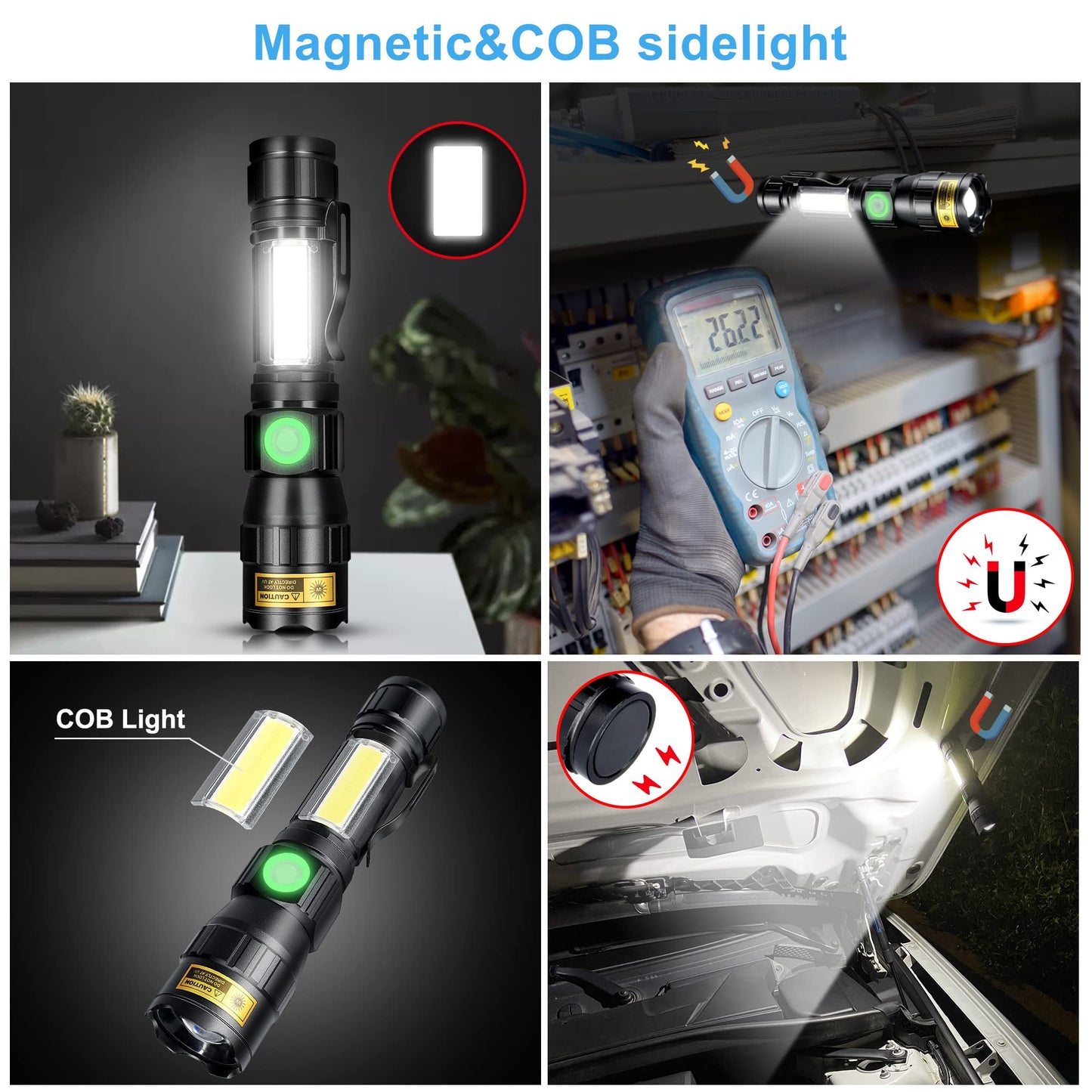 DARKBEAM A200 UV 365nm flashlights USB magnetic rechargeable LED flashlight 3 in 1 blacklight, ultraviolet wood lamp UV light 365 nm, detector for animal urine/amber/fluorescence, 2 pieces