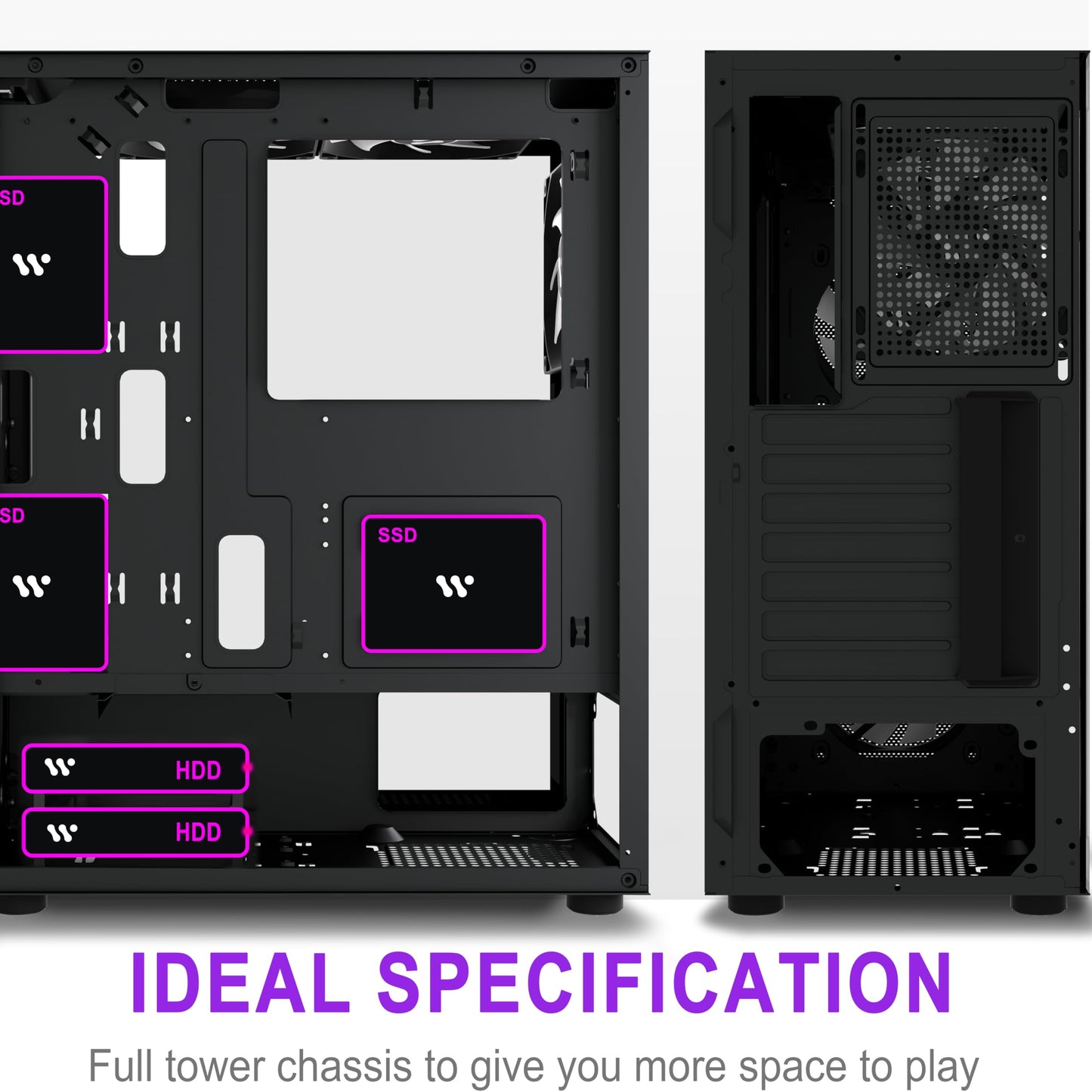 KEDIER's PC case, pre-installed with 3 black case fans, ATX Mid Tower, gaming case with tempered glass opening, side panel, mesh computer case, black (H3) (H05-X60F)