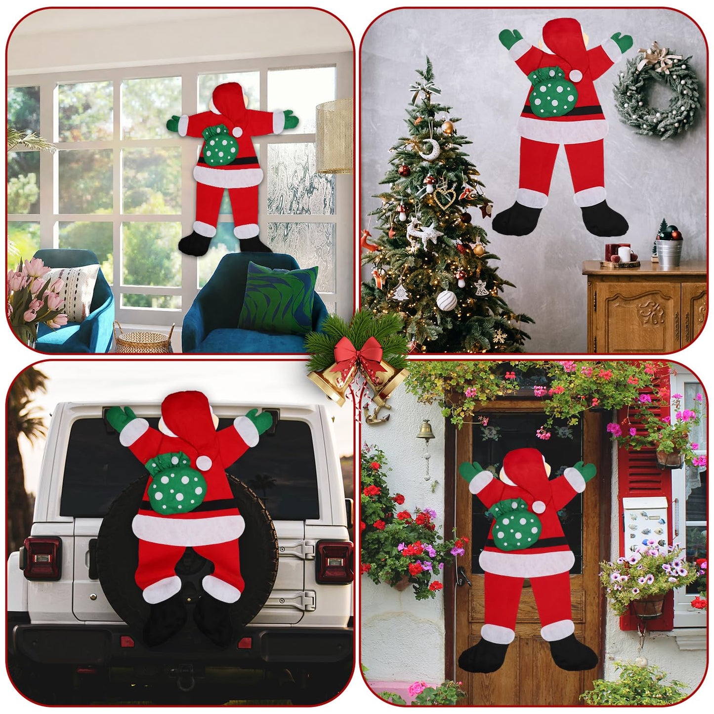 Noisy Santa decoration, 138cm Climbing Hanging Santa Claus for Christmas Tree Christmas Hanging Santa Claus for Roof Fireplace Tree Porch Door Yard