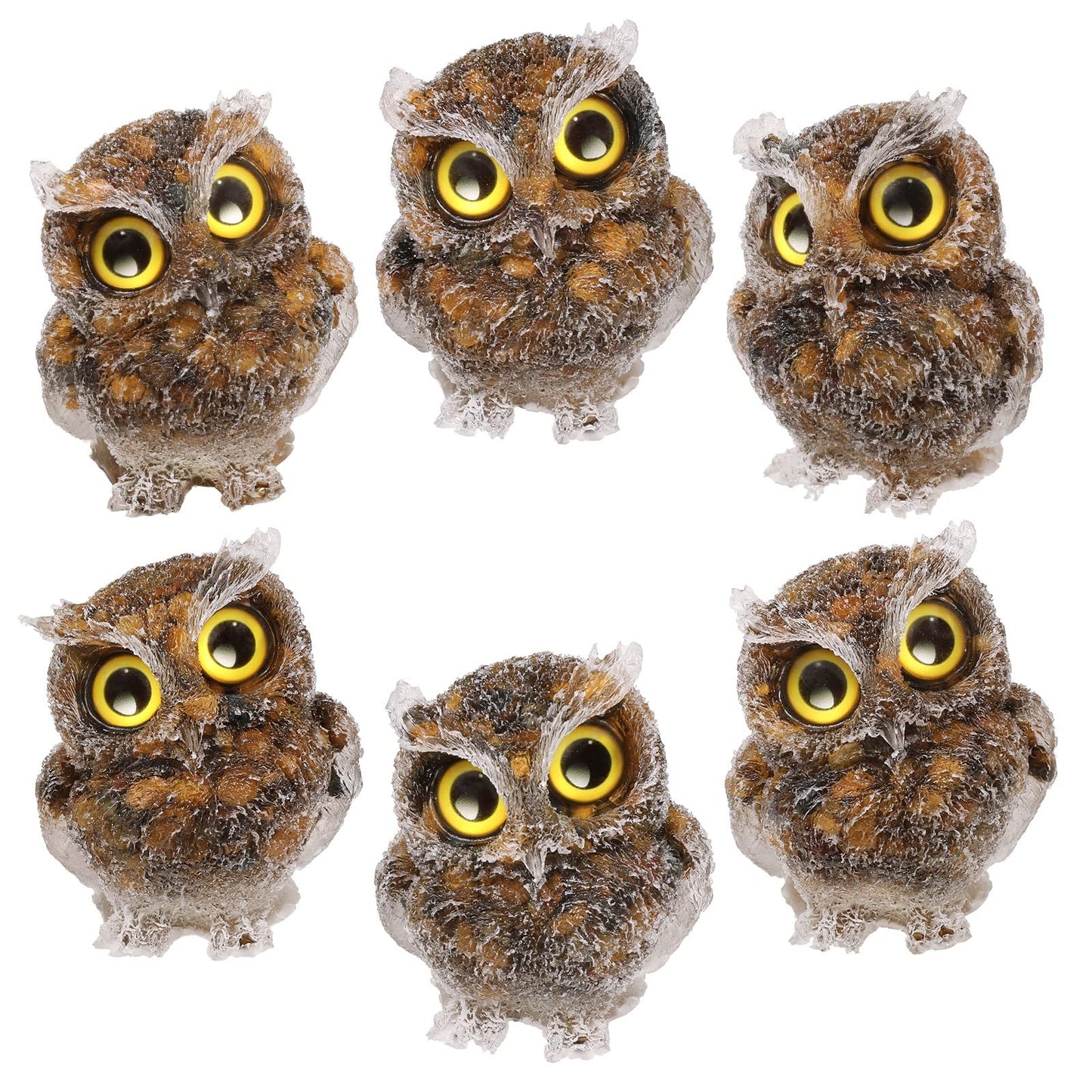 Tiger Eye cute crystal owl figurine ornaments, mini stone owl statues resin animal sculpture talisman healing stone bird decoration for home office table, flower pot, micro landscape, 7.5cm