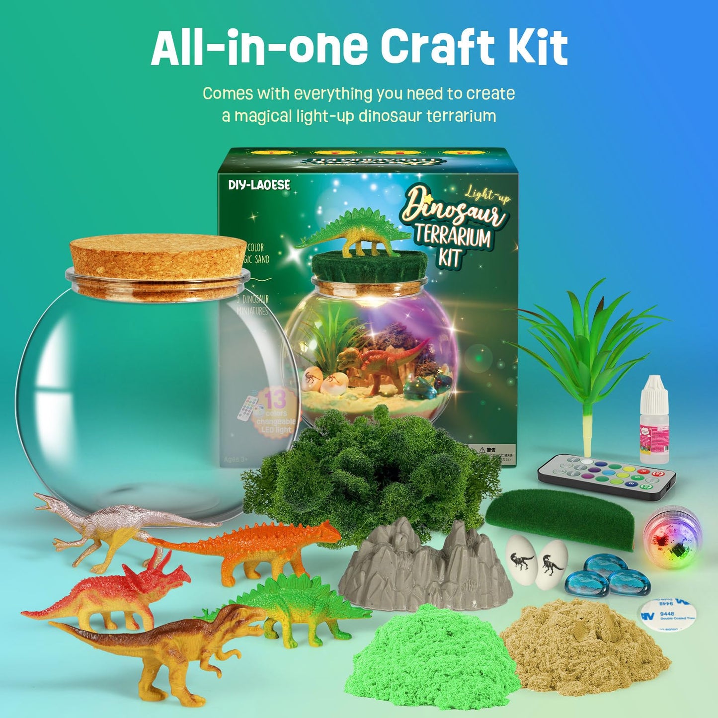 Dinosaur terrarium set, birthday gift for boys ages 4-12, dinosaur toy night light craft kit, Christmas and Easter gift for kids.