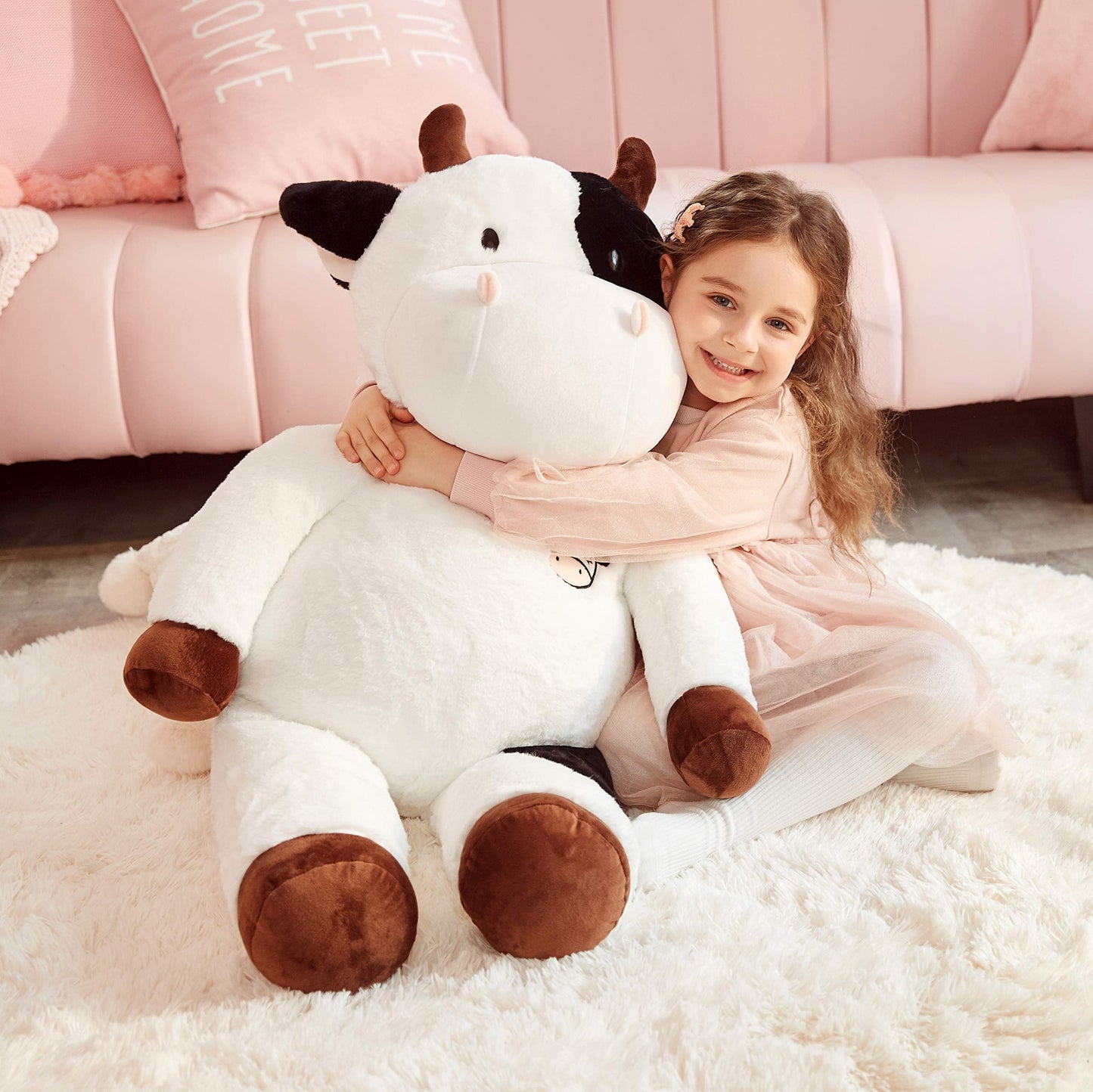 IKASA Large Cow Stuffed Animal Giant Cow Plush Toy Cow Cuddly Toy Big Plush Cow Stuffed Toys Plush Toy Soft Toy Plush Cow Cute Gift for Kids (White, 78 cm)