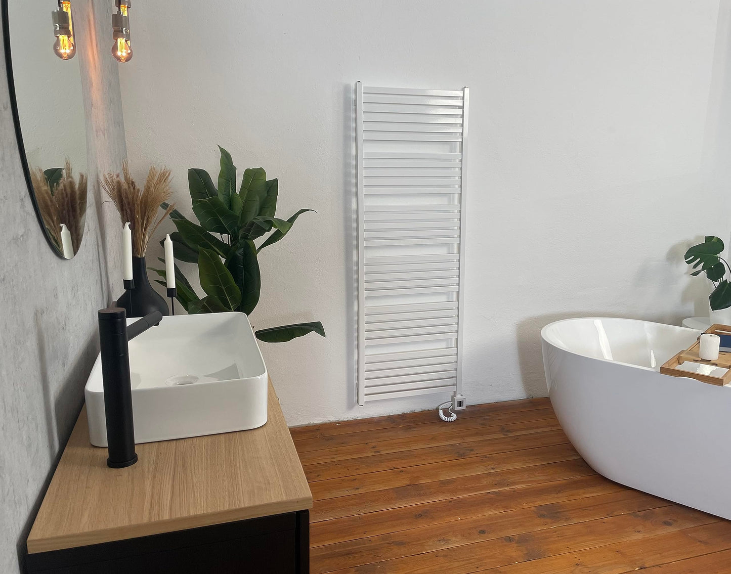 anapont electric premium bathroom radiator Marlin - straight - color - timer function - towel radiator - electric bathroom heating - towel heater - made in Germany (1185h x 600w, white)
