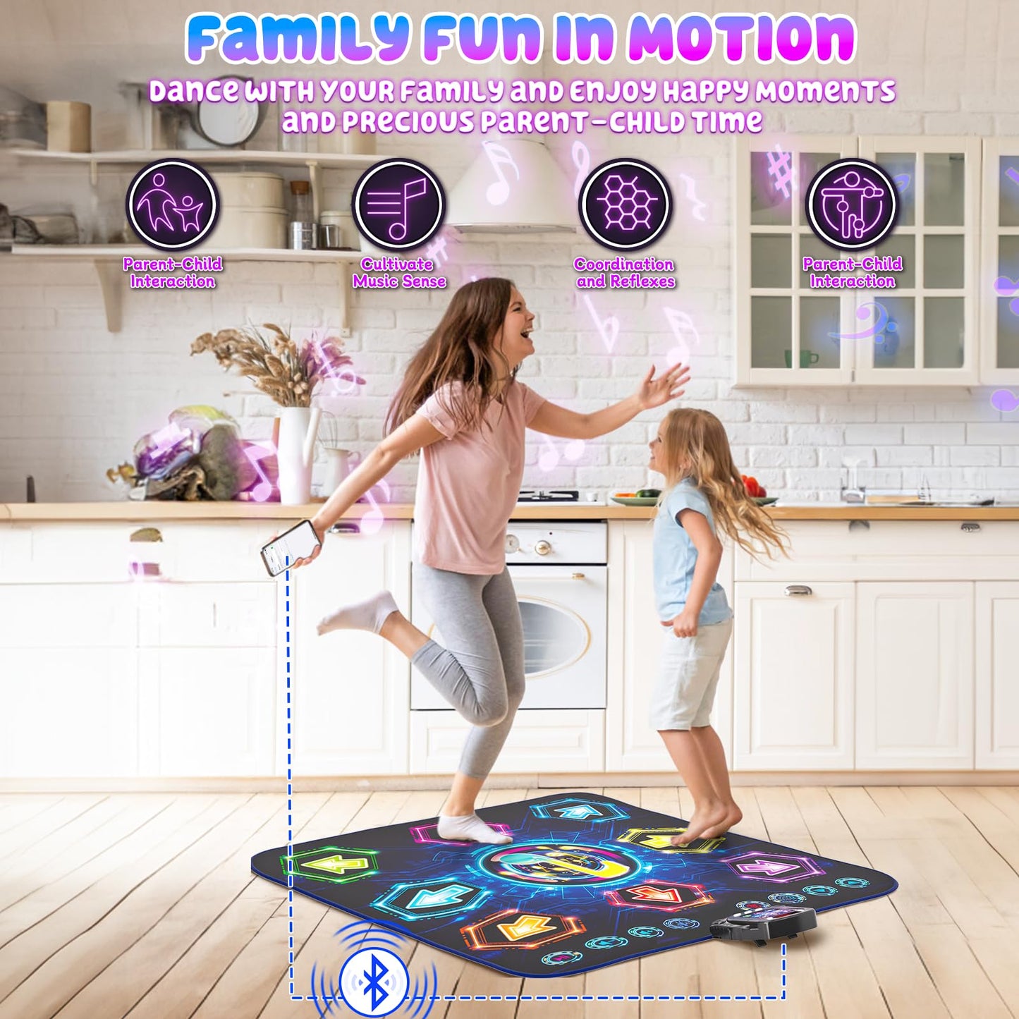 Dance mat for kids ages 3-12, 2025 Glow 8 Button Dance Mat with Bluetooth, Enhanced Flowing Light Control System with Stand, Toy Gift Girls 3 4 5 6 7 8 9 10 11 12 years