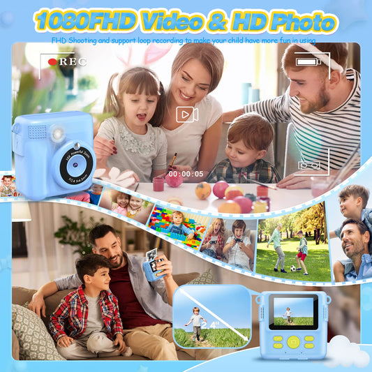 Children's Camera - Instant Camera Digital Camera Print 1080P - 16x Digital Zoom 2.4" Screen - 32GB Card - 3 Rolls of Printing Paper - with Storage Bag Christmas Gift for Children 3-12 Years old