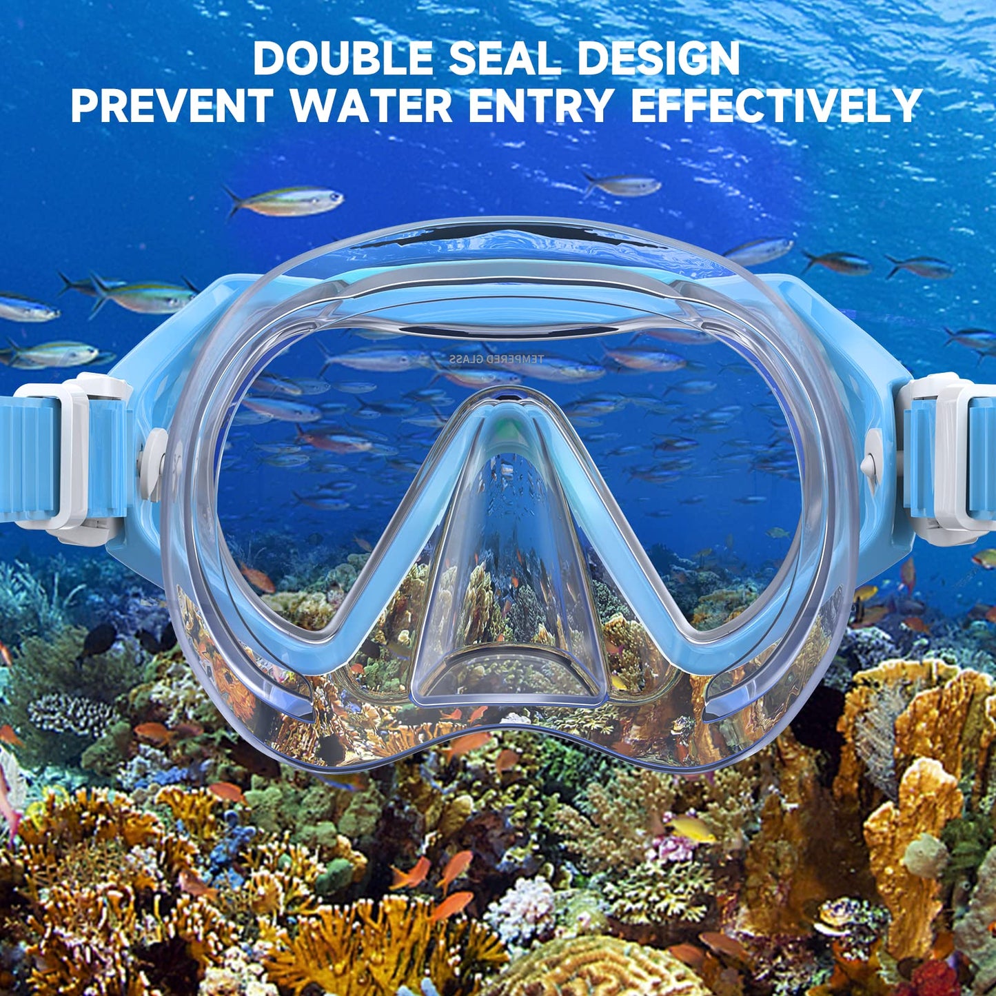 Findway kids diving mask, swimming goggles for boys and girls teenagers, snorkel mask with nose cover 180° panoramic HD anti-fog anti-leak diving mask for children 6-16 years.