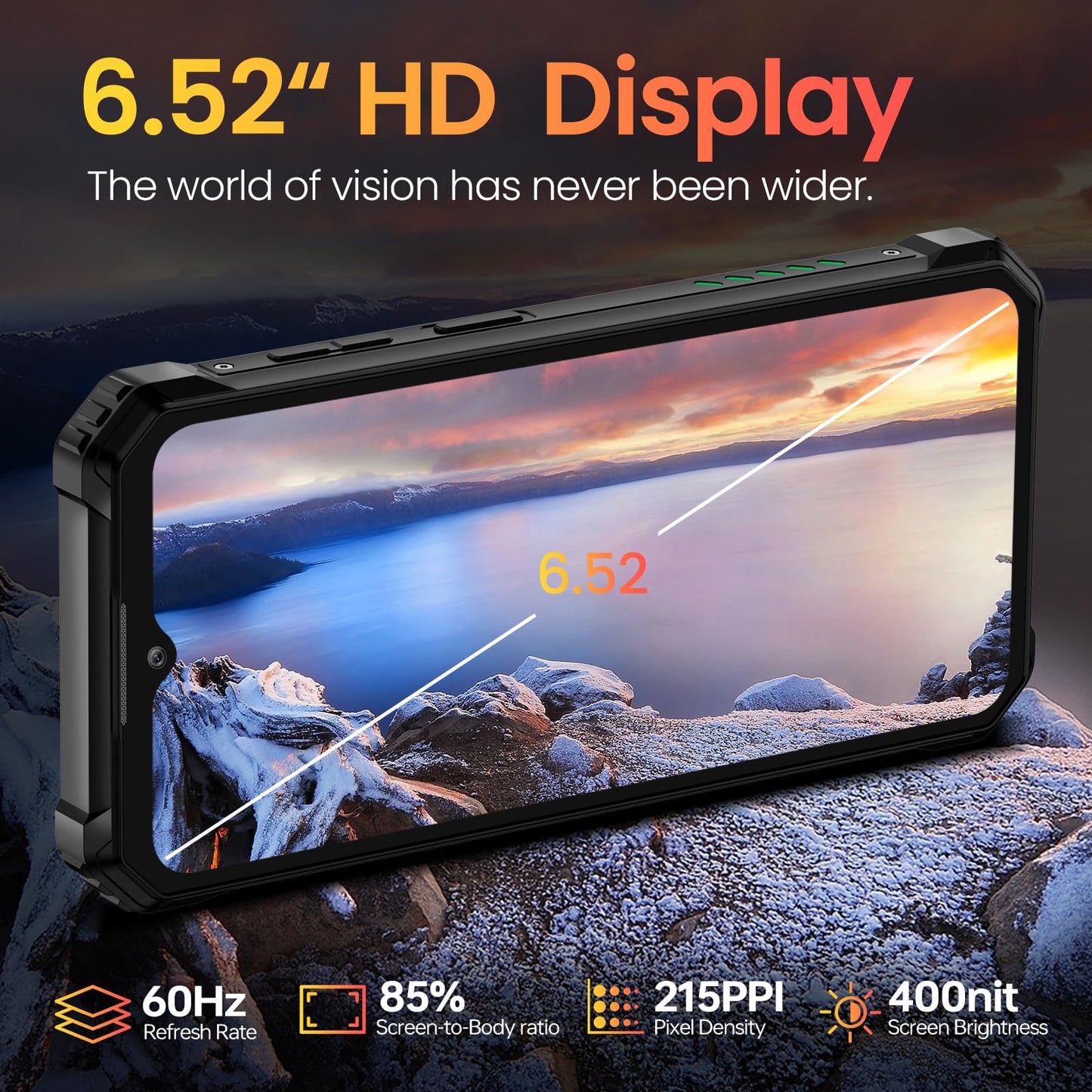 OUKITEL WP28E Outdoor Smartphone Android 14-10600mAh, 8GB +64GB/1TB, 6.52" with 13MP camera, IP68 water resistant, Dual 4G SIM, rugged phone with NFC/GPS/OTG/BT5.0-Green. No contract.