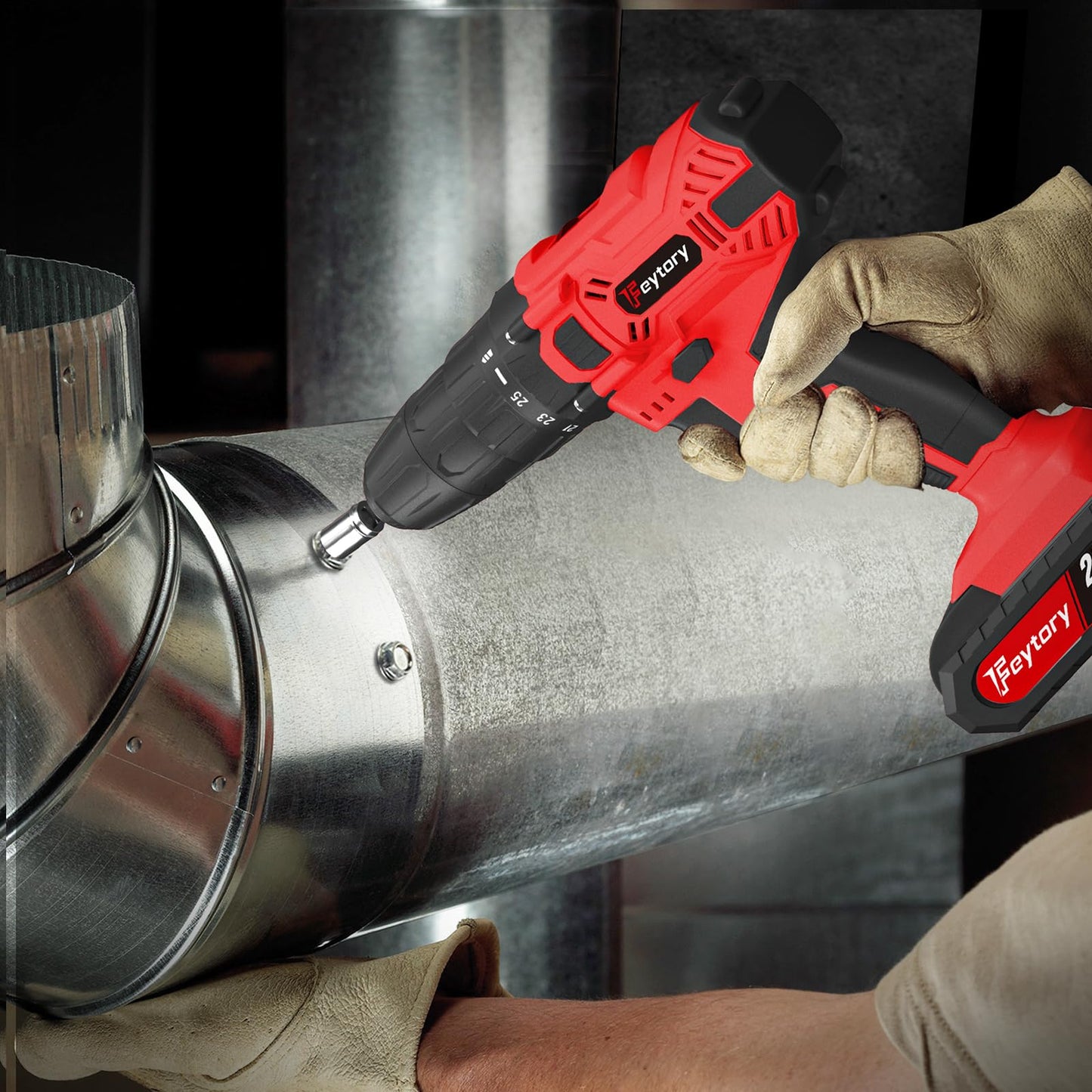 21V cordless drill with 1 battery 1500mAh, Red Mini cordless drill with hammer function, Battery drill driver 45Nm cordless drill 25+1 cordless screwdriver, 29pcs accessories and case