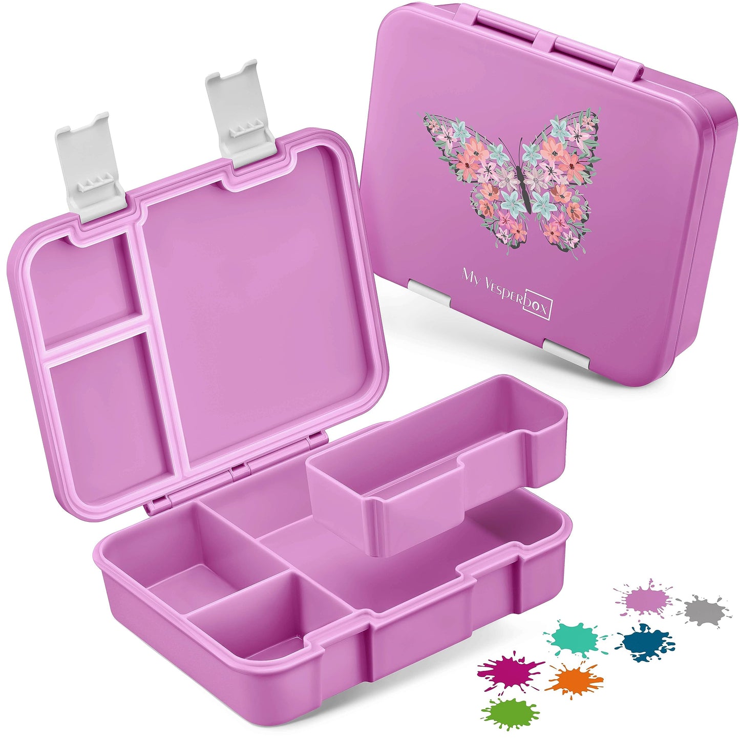 My Vesperbox - Jin - Bento Box for Kids - Lunchbox - extremely durable - ideal for kindergarten and school (Pink - Butterfly)