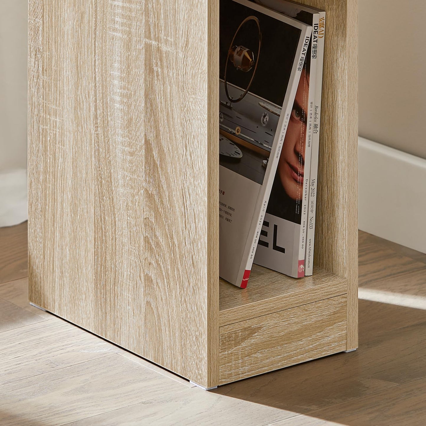 SoBuy 2-piece set of narrow bedside tables with drawer and shelf, nightstand for bedroom living room, natural wood, W20 x D35 x H60 cm FBT111-Nx2