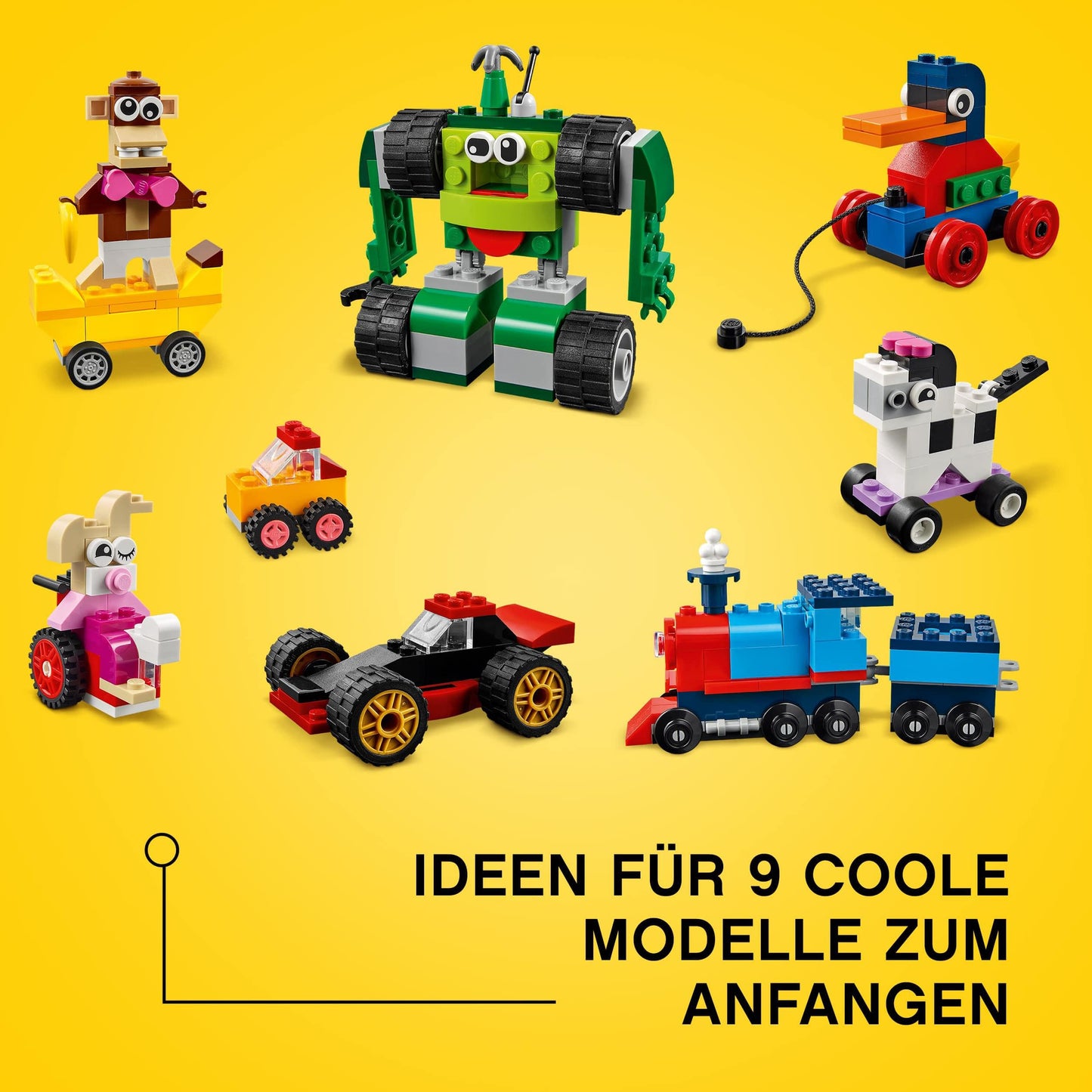 LEGO 11014 Classic Bricks Box with wheels, bricks, and more, build toy cars, trains, buses, robots, and more, toy for kids, boys, and girls aged 4 and up, gift idea.