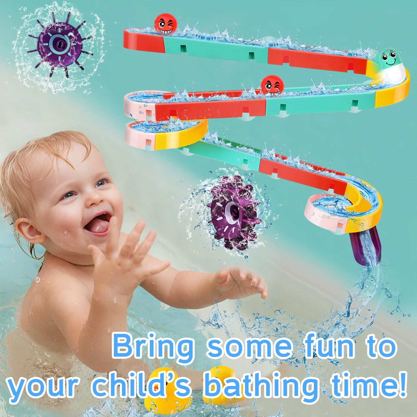 Bath toys, 44 pieces of bathtub toys for 3 4 5 6 years old, DIY marble run water toy for kids, bathtub toy with suction cups, gift for boys girls birthday.