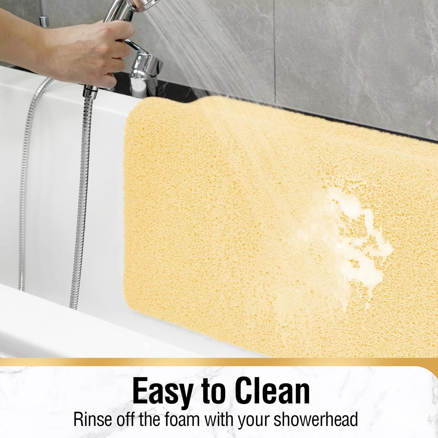 HITSLAM Non-Slip Shower Mat, 80x60cm Non-Slip Bathtub Mat with Drainage, Soft PVC Loofah Anti-Slip Mat for Bathtub, Quick-Drying Bath Mat, Beige