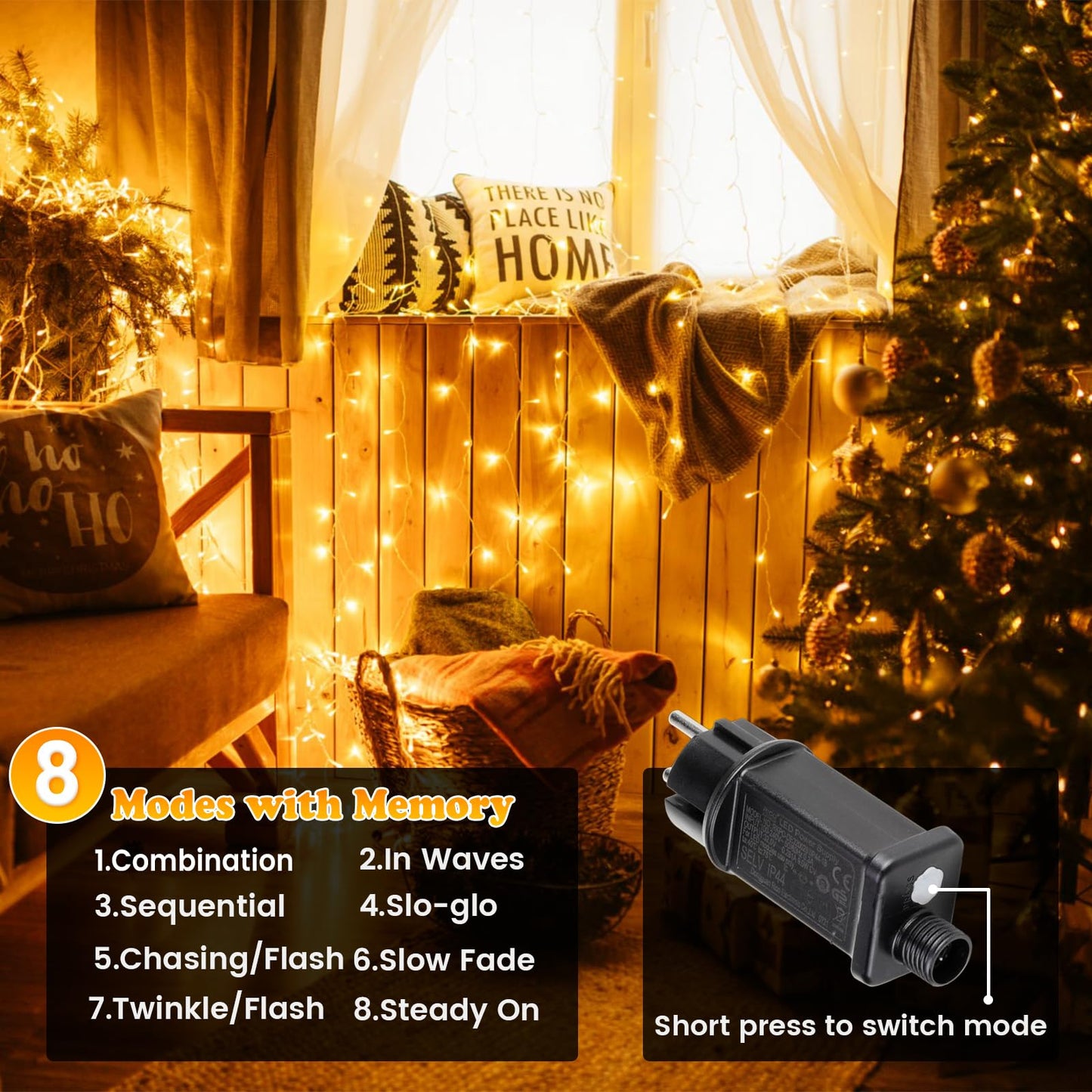 Elegear 2000 LEDs String Lights Outdoor 50M Christmas Lights Powered by Electricity Christmas Decor 8 Modes Warm White LED String Lights for Indoor Outdoor New Year Christmas Tree Party Hotel Garden Wedding
