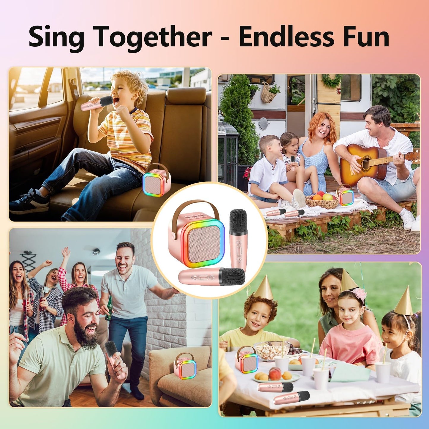 CUTE speaker boxes with karaoke microphone for kids, mini karaoke machine supports Bluetooth, Micro SD, USB & AUX, gift & toy for girls 4-12 years, perfect for parties & celebrations.