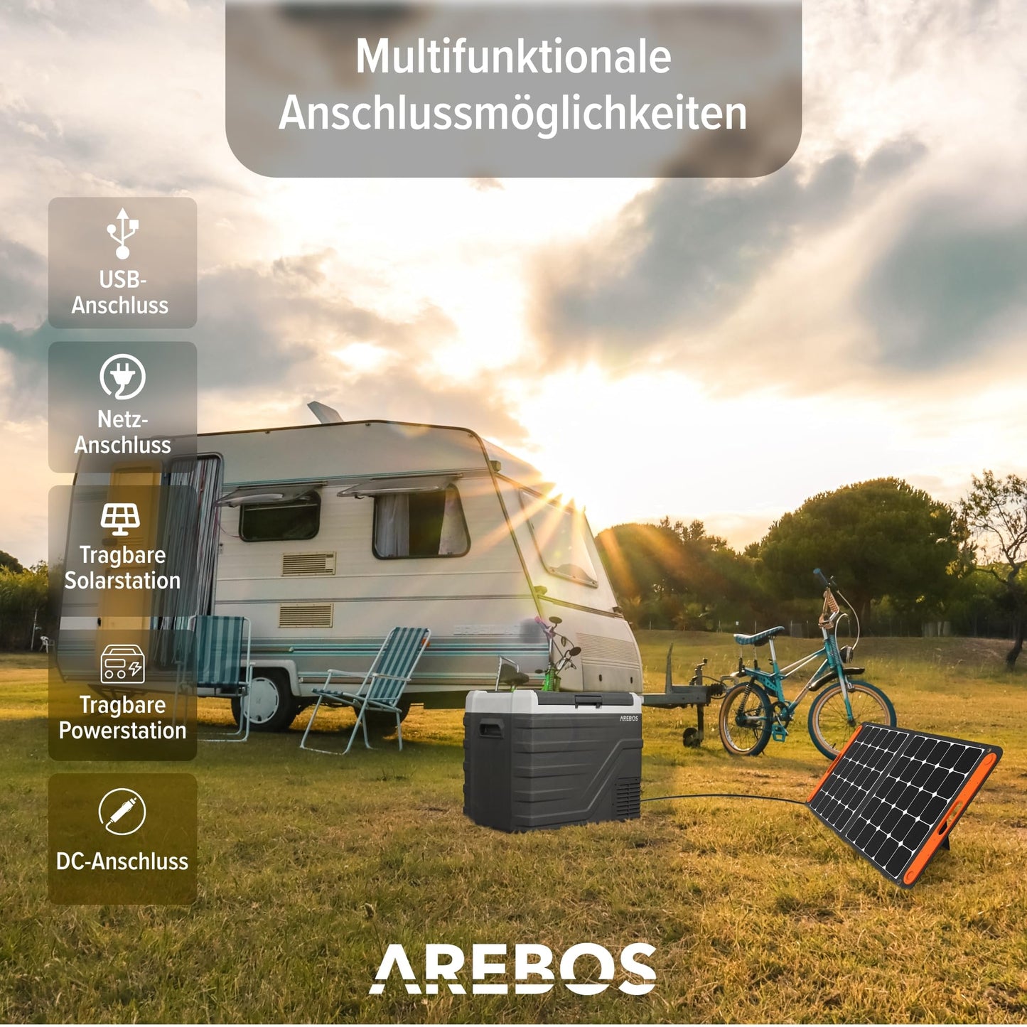 Arebos Compressor Cooler Box 43 Liters | Electric Freezer Box with APP & Smart Control | Mobile Cooling Chest with USB Connection | up to -20 °C | 12/24 V 230V | for Car, Truck, Camping, Boat, RV