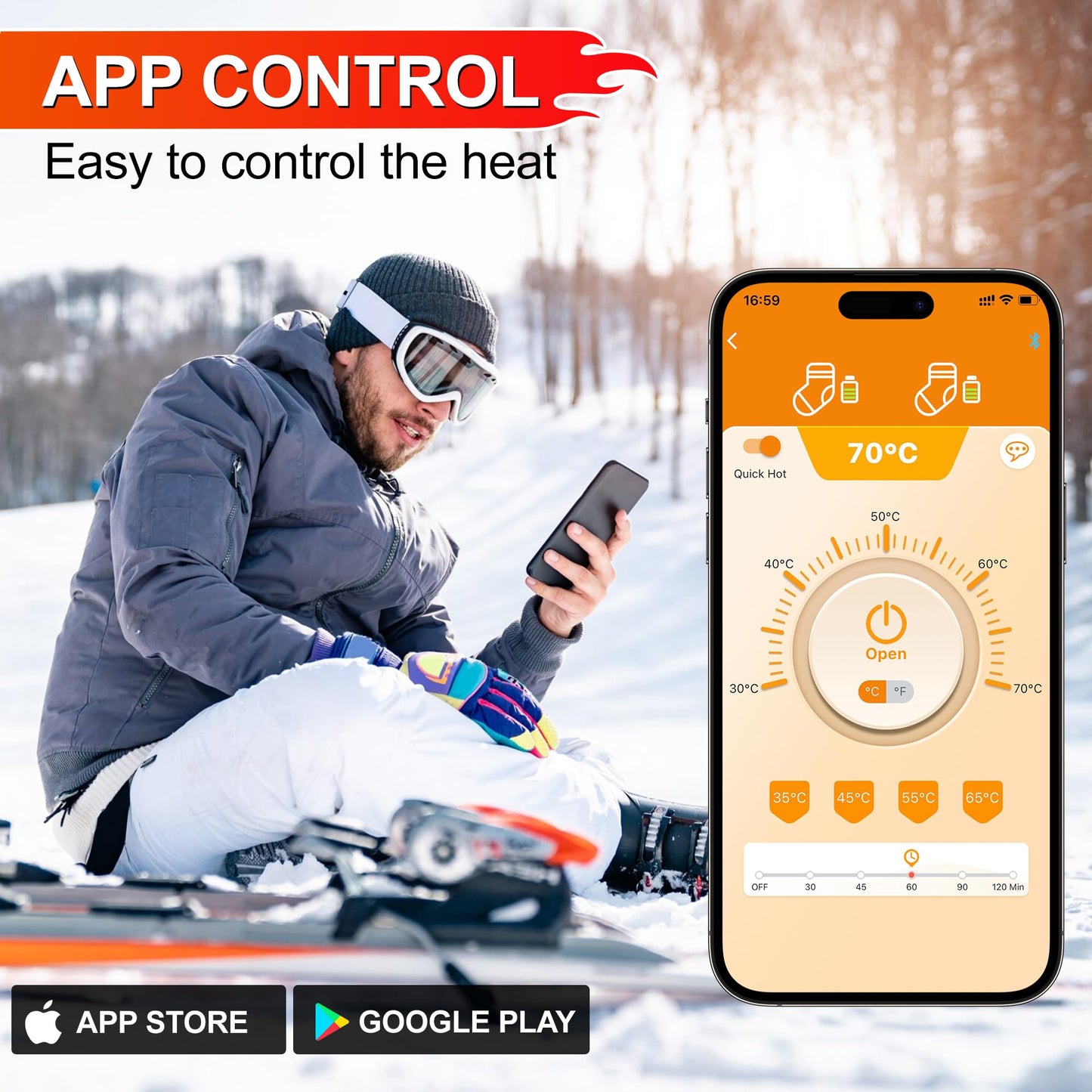LanBlu Heated Socks for Women with App Control, 5000mAh Heated Socks with Battery, 4 Adjustable Heat Levels Heated Socks for Men, Washable Heated Socks for Skiing Cycling Camping