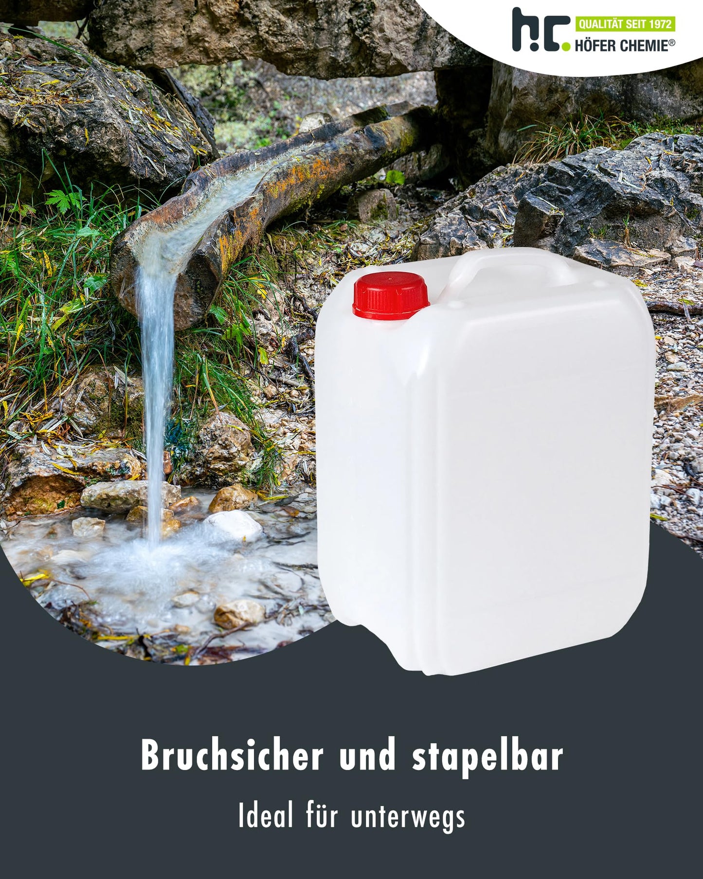 Höfer Chemie 2 x 10 L Water Canister Set White - BPA-free & Food-safe - Ideal camping accessory for liquids - With drain tap & screw cap