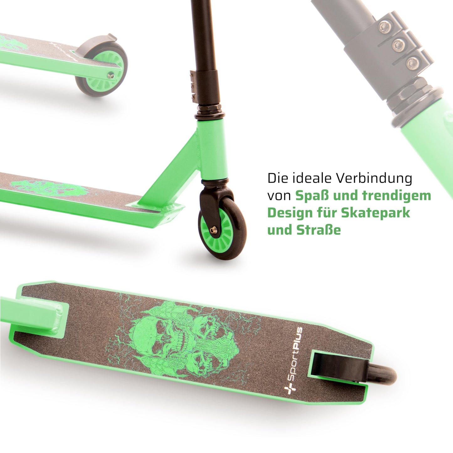 SportPlus Stunt/Freestyle Scooter, ABEC 9 bearings, 3-bolt clamp, 100mm PU wheels with PP core, TPR grips.