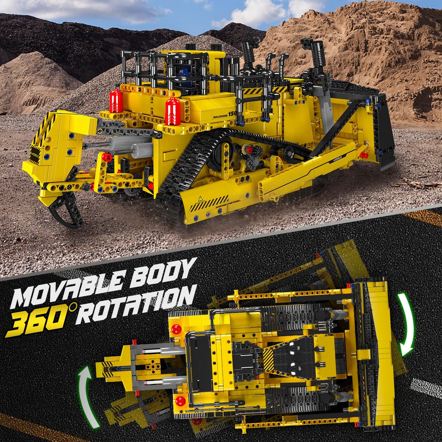 Mould King Technic Bulldozer, with remote controlled construction toy, 2.4 GHz RC truck kit, motorized technical vehicles (1508 pieces)