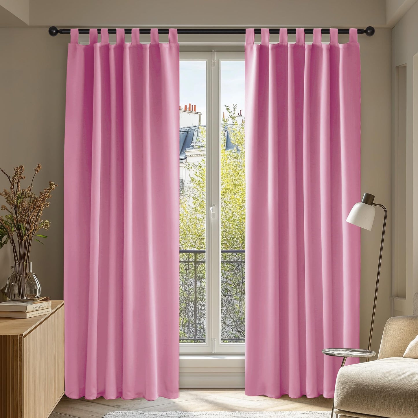 Deconovo blackout curtains for kids' room, 245x140 cm, pink, set of 2.