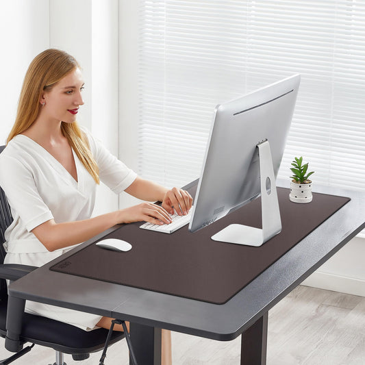 Cacoy 900x500 mm leather desk pad, Large XXL mouse pad for office and home, Waterproof computer desk pad, Multifunctional PU leather desk mat (Brown)