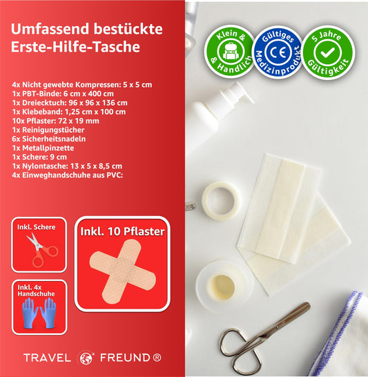 5x TRAVELLER Mini First Aid Kit - small & handy - Travel & Hiking & Outdoor & Biking - First Aid Kit - On the Go - Kids & Adults (5)