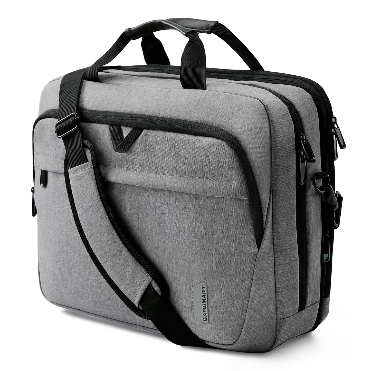 Bagsmart 17.3-inch laptop bag, expandable briefcase, computer bag for men and women, laptop shoulder bag, work bag, business travel, office, lockable (Gray-17.3 inches)