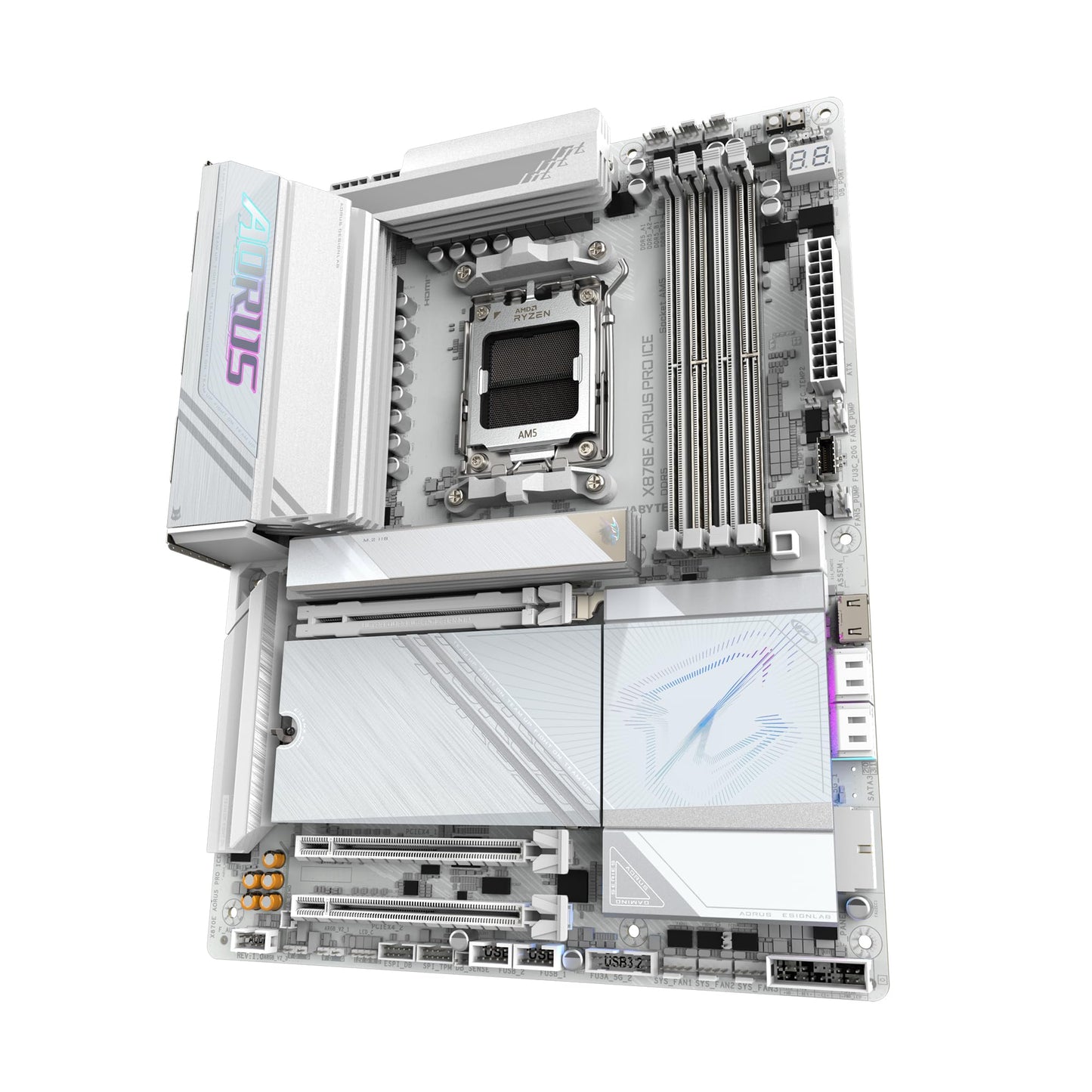 GIGABYTE X870E AORUS PRO Ice motherboard - Supports AMD Ryzen 9000 CPUs, 16+2+2 Phase Digital-VRM, up to 8000MHz DDR5 (OC), 3xPCIe 5.0, Wi-Fi 7, 2.5GbE LAN, USB 4.