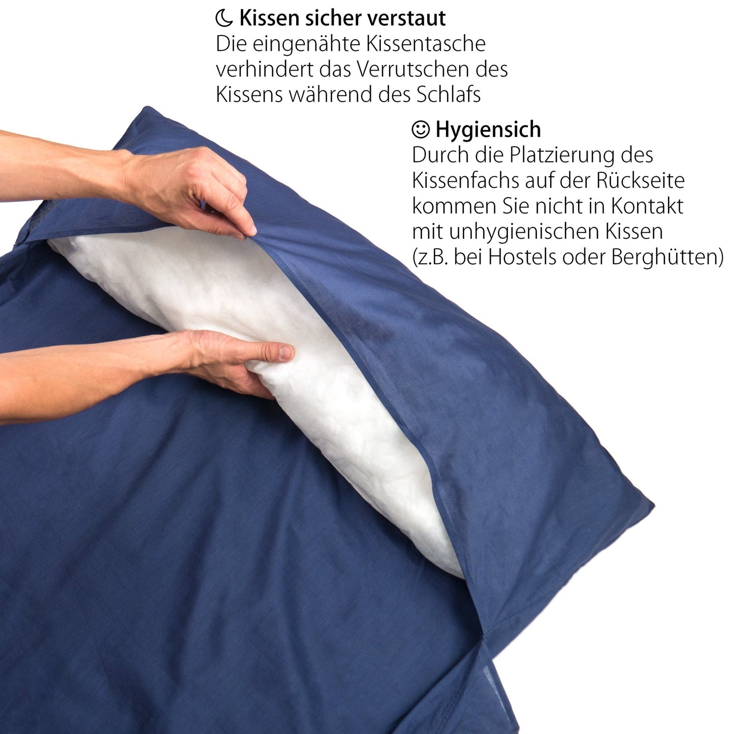 Outdoro Hut sleeping bag, ultra-light travel sleeping bag - only 350 g made of pure cotton with pillow compartment - thin & small - liner, travel sheet