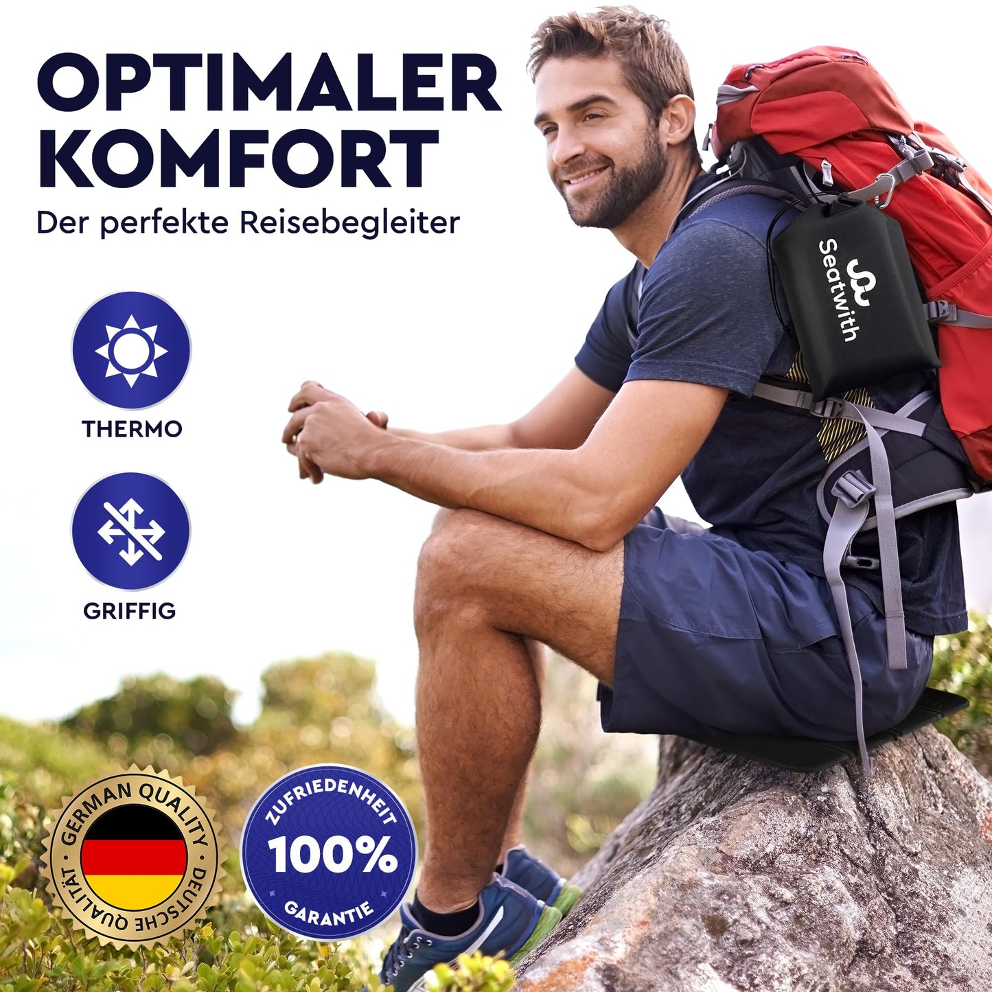 4-piece set of outdoor seat mats/foldable insulated seat cushions with carrying bag and carabiner clips for easy attachment to backpack maximum protection against cold, wetness & dirt + outdoor E-Book