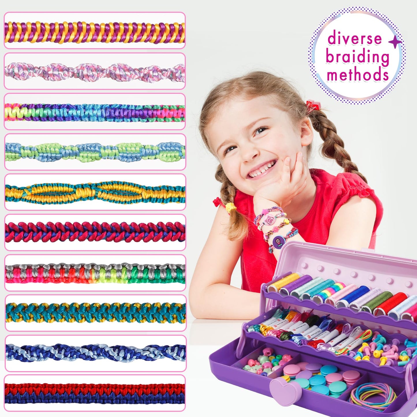 Friendship bracelet making kit for girls, arts and crafts for kids, DIY string bracelet maker craft, girls' toy, Easter gifts, birthday gifts for children ages (Purple US)