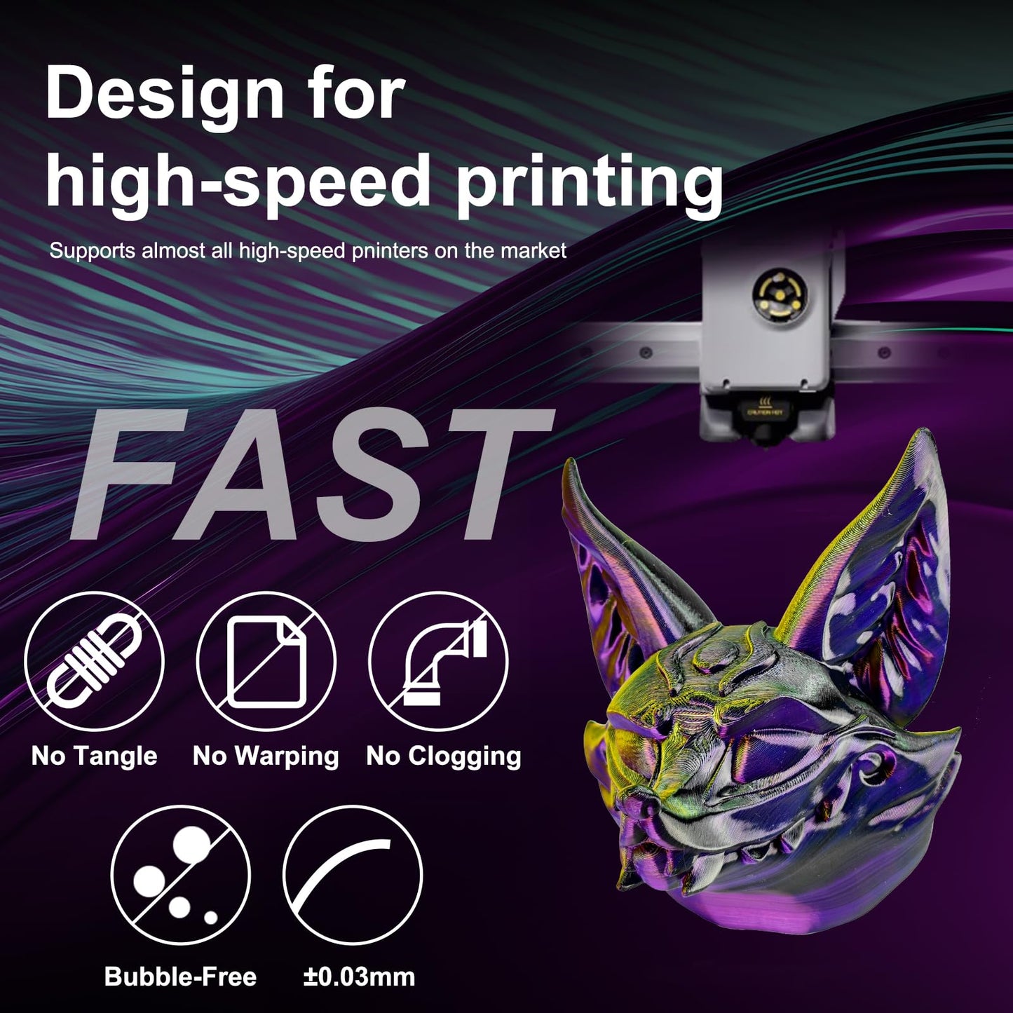 ERYONE Tricolor Silk PLA Filament 1.75mm, Silky Multicolor PLA Filament for 3D Printers +/- 0.03mm, Co-Extrusion Silk PLA Filament 1kg/spool, Gold & Purple & Black