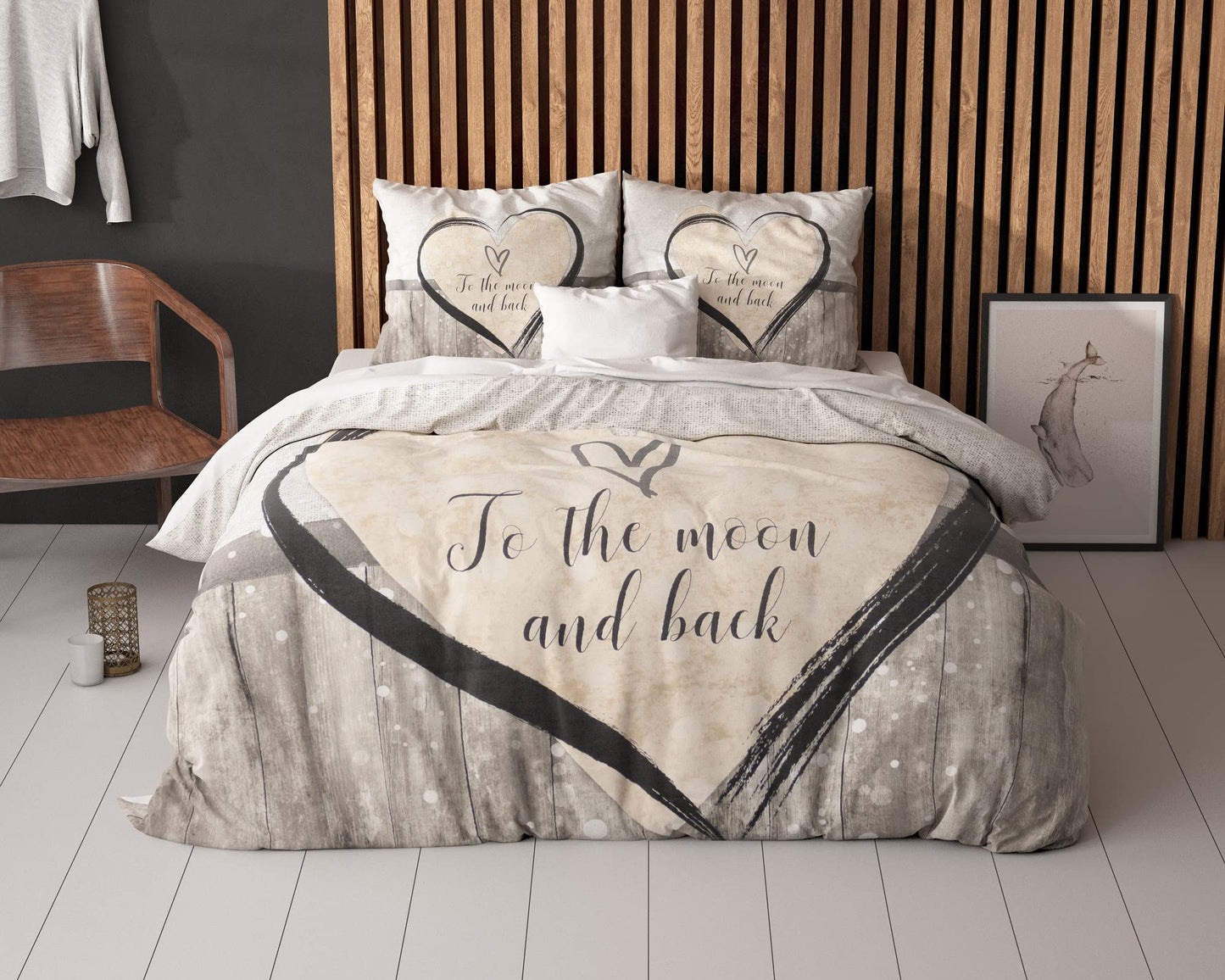 Sleeptime bedding set 4-piece 135cm x 200cm brown - Love - soft & wrinkle-free duvet covers with zipper - bedding set with 2 pillowcases 80cm x 80cm