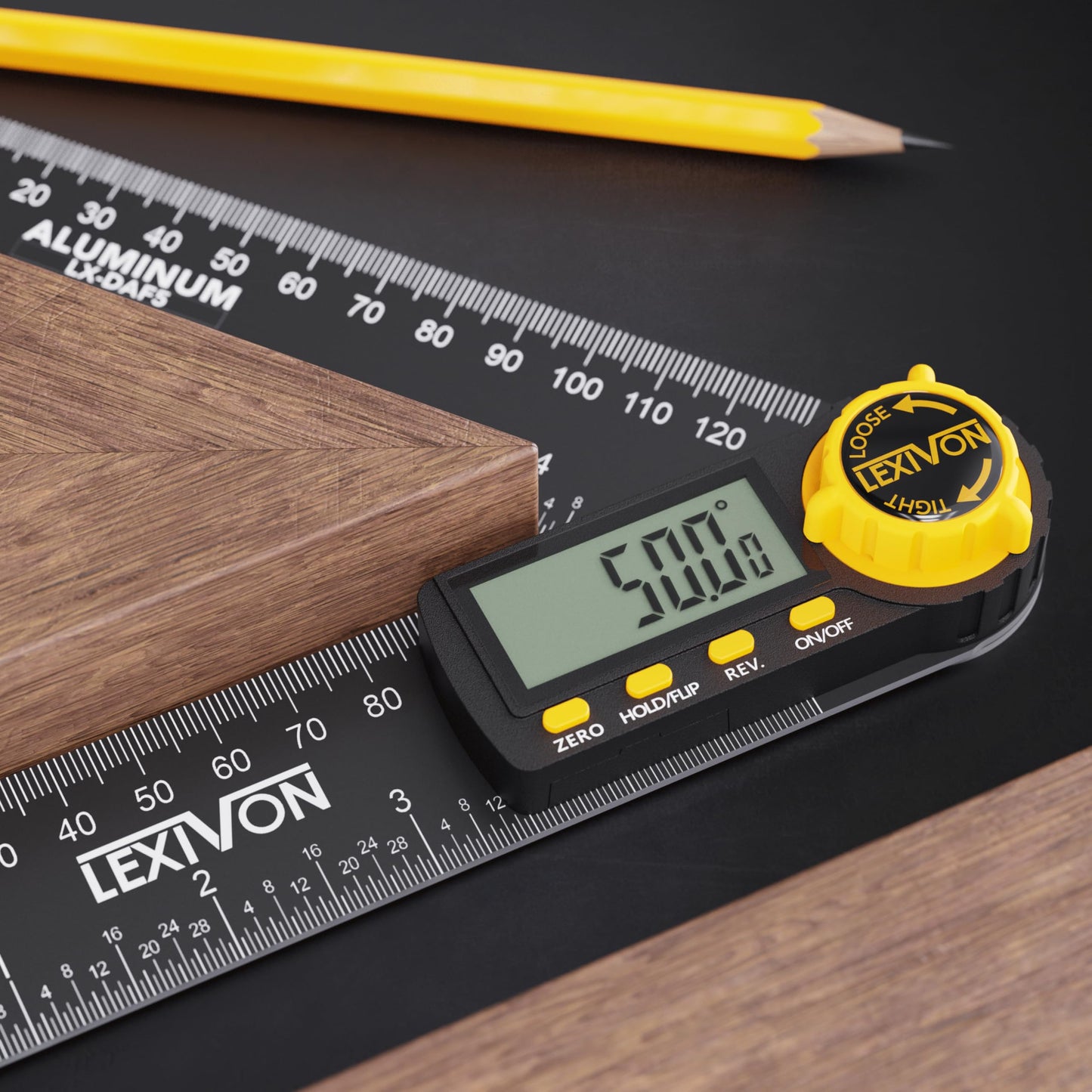LEXIVON Digital Protractor made of aluminum, 130mm, Digital Angle Finder Multi-Purpose Angle Measuring Tool, includes XL display and durable zippered pouch (LX-DAF5)
