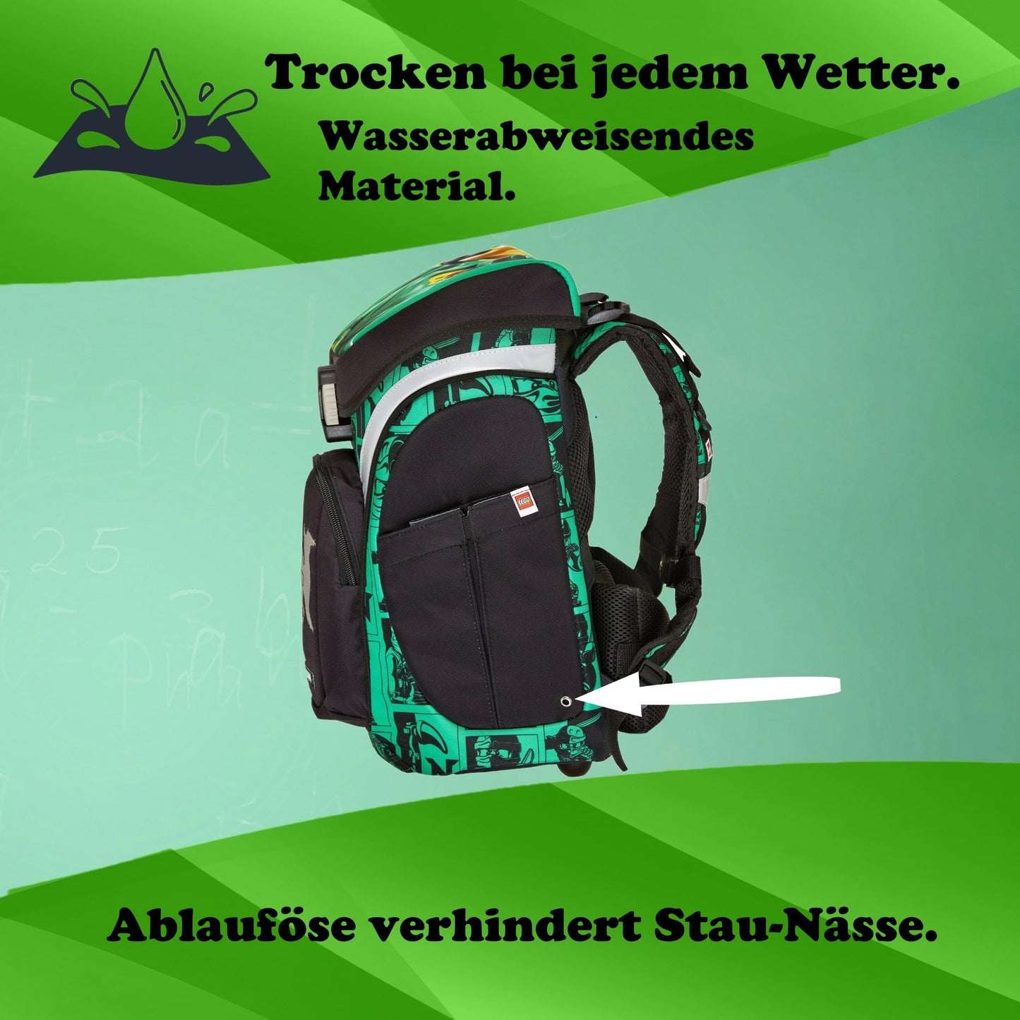 Familando Ninjago school bag set for boys with school cone 85 cm and gym bag - ergonomic, sturdy - 16 L volume, water repellent - With chest and hip belt - Complete set for 1st grade elementary school.