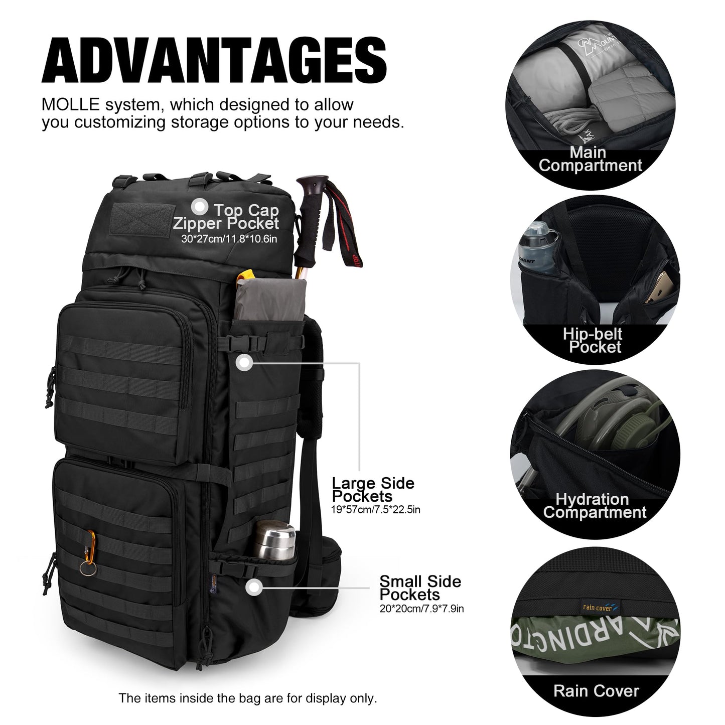 Mardingtop 75L Tactical Backpack with Rain Cover, MOLLE System Hiking Backpack Large Capacity Outdoor Backpack for Trekking, Hiking, and Camping.