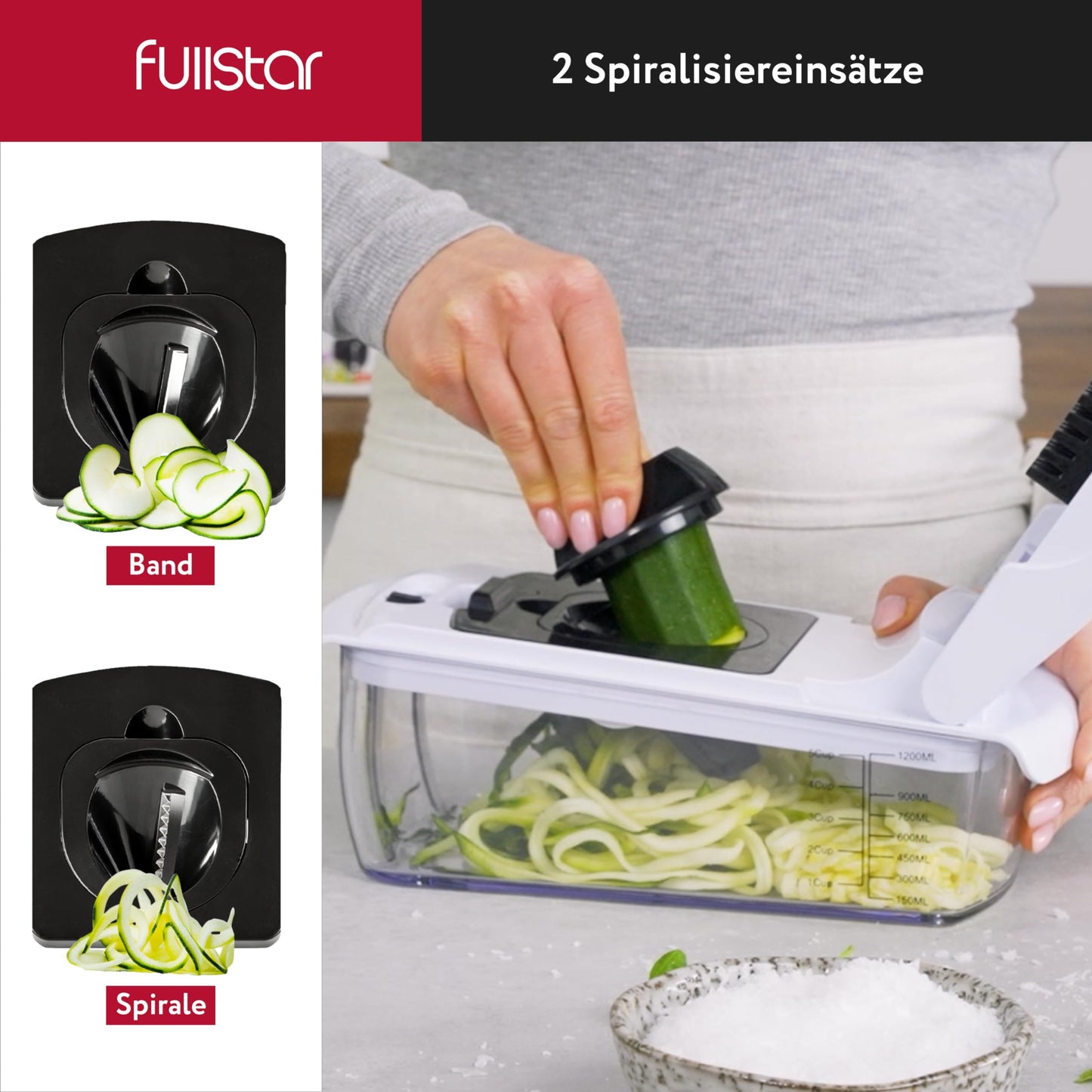Vegetable slicer, spiralizer, mandoline - Veggie cutter, onion chopper, potato slicer, fruit cutter - (9-in-1 - White)