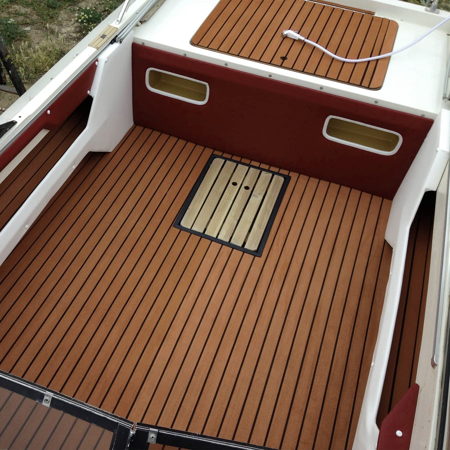 SenMore Eva Teak Self-Adhesive Foam Boat Yacht Floor Non-Slip Mat Marine Deck Hardware for Boats Yacht Marine Carpet with Self-Adhesive Back, 240x90cm