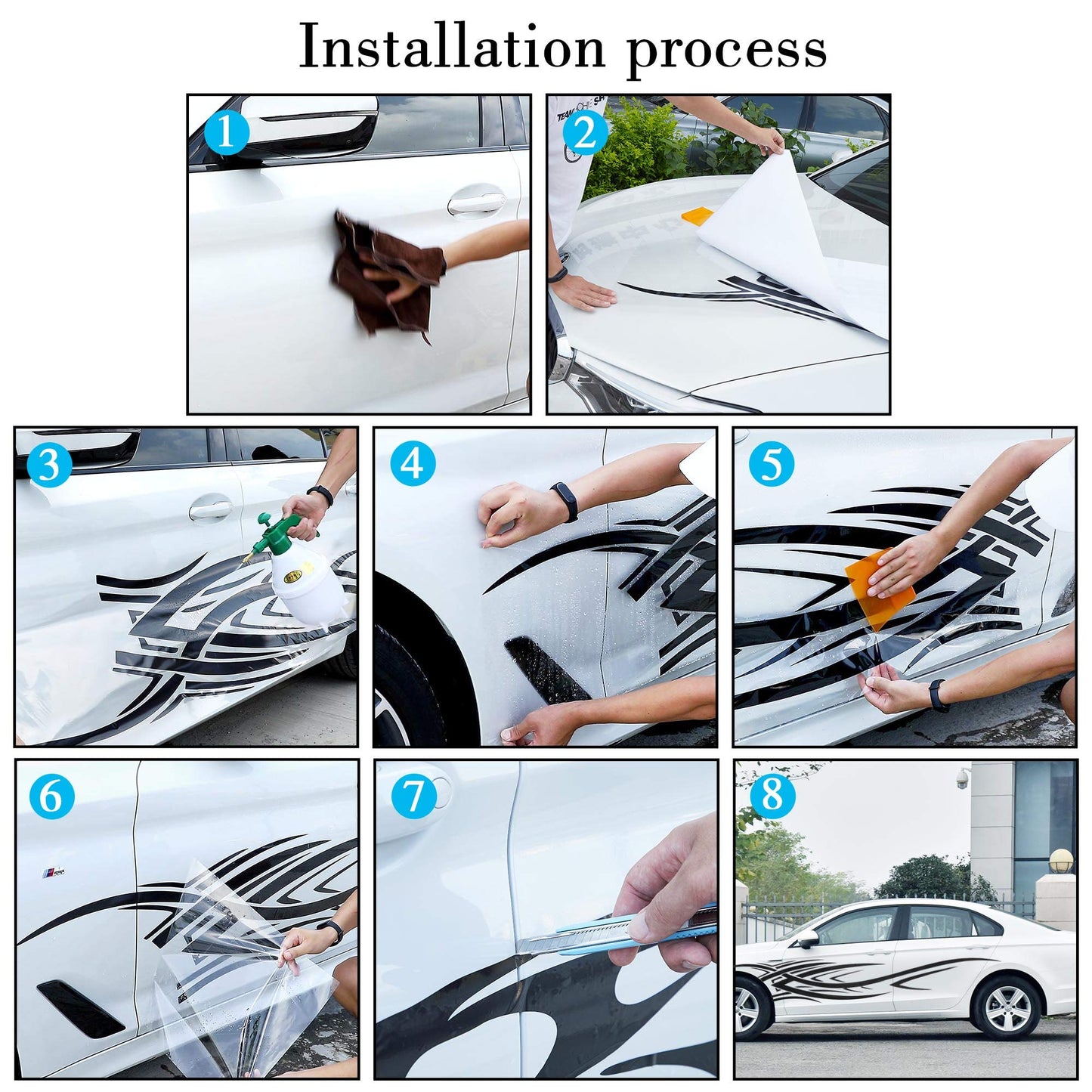 TOMALL 2Pcs 240cm x 39cm Flame Graphics Body Side Sticker Flame Racing Sport Stripes Sticker for Car Universal Vinyl Self-adhesive Decoration Accessories for Truck SUV Off-road Vehicle (white)