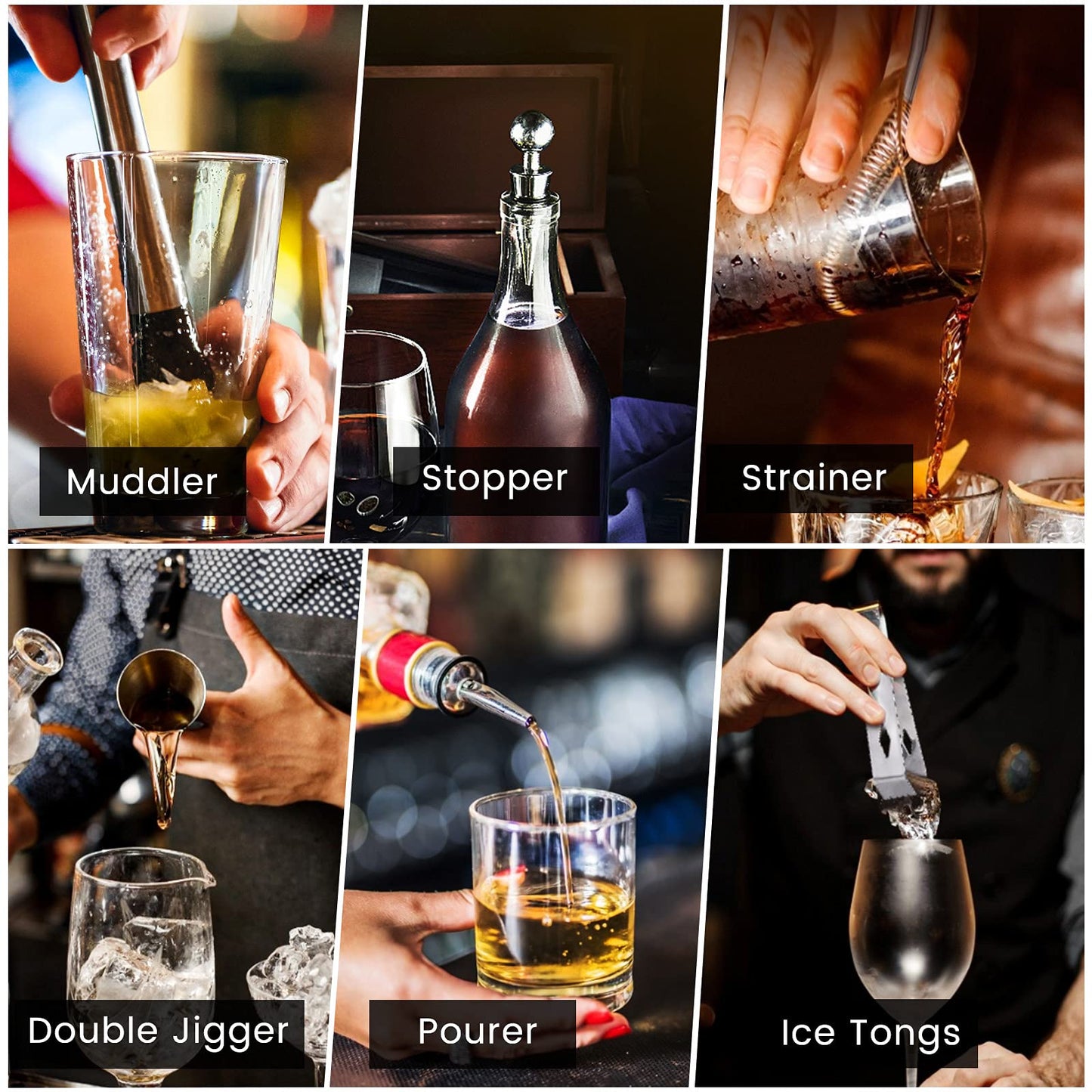 Boston Cocktail Shaker Set, 16 Stainless Steel Cocktail Set, Professional Cocktail Mix Set, 600/450ML Cocktail Shaker with Bar Accessories Bartender Set with Bamboo Stand for Home Bar Gift Set