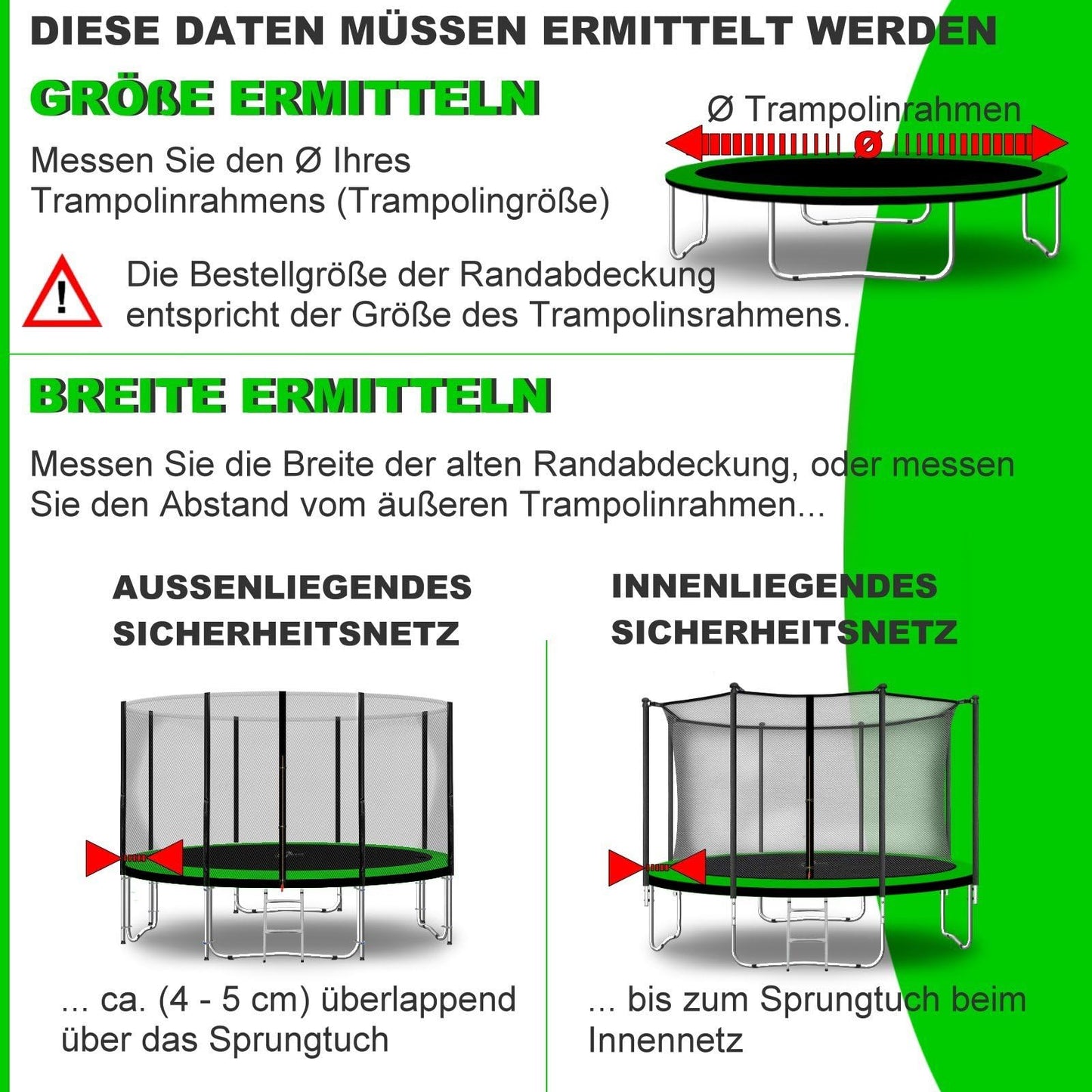 Baunsal® Trampoline Padding Ø 244 cm with 30 cm width in light green-black, 20 mm thick, UV-resistant, tear-resistant. Replacement parts for outdoor trampolines.