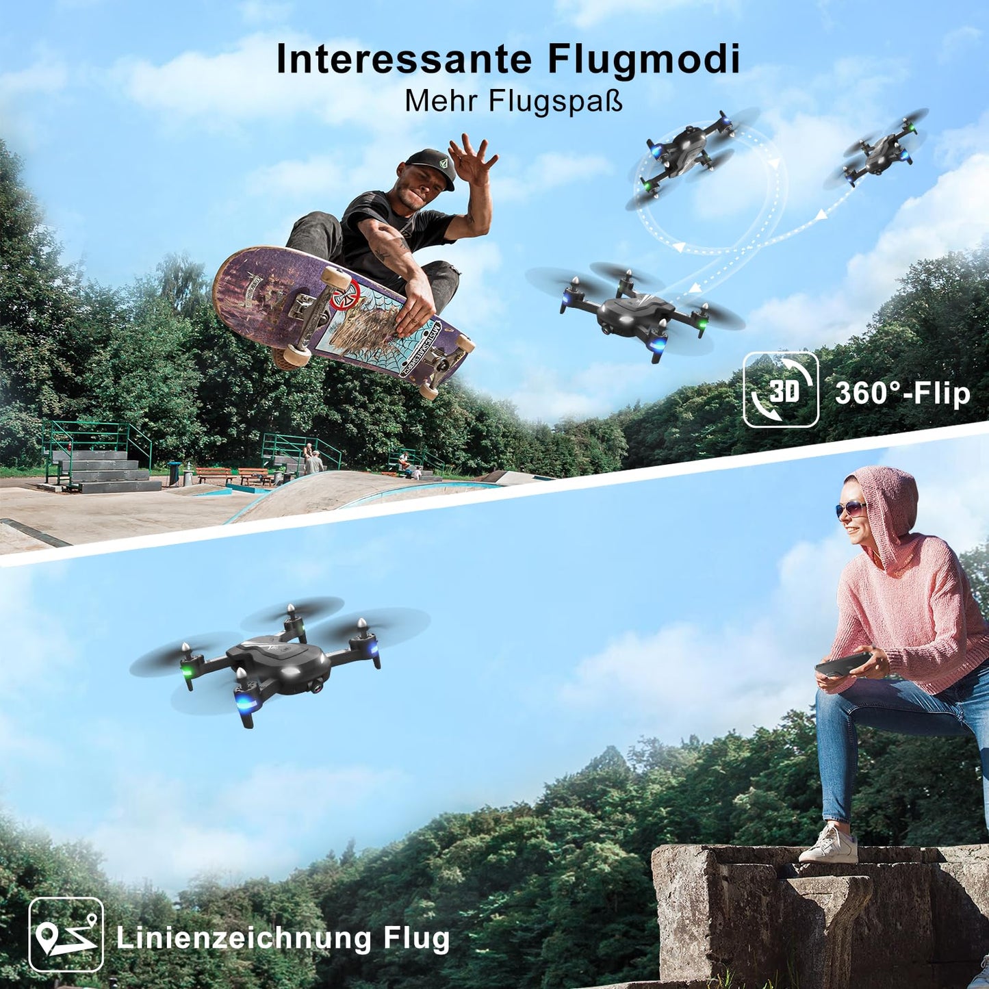 Wipkviey T26 Drone with Camera 1080P, RC Foldable FPV Quadcopter with 2 Batteries, 26-30 Mins Flight Time, 3D Flip, Gravity Sensor, Headless Mode, One-Key Takeoff/Landing
