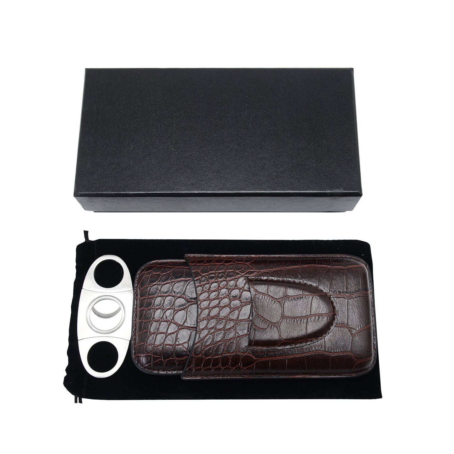 Cigar case, cigar set, leather cigar case, humidor cigars, travel humidor, 3 holder genuine leather cigar case with cigar cutter, perfect gifts for men (brown)