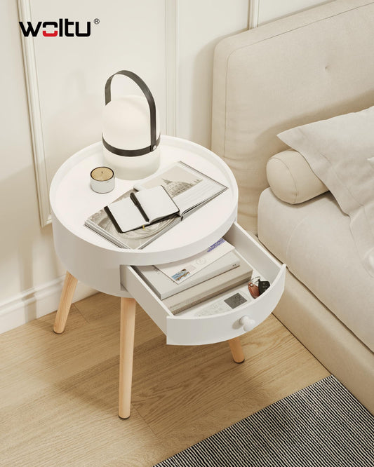 WOLTU Set of 2 Nightstands Bedside Tables Nightstands Side Table, with Drawer, with Legs, Wood, MDF, White, TS111ws-2