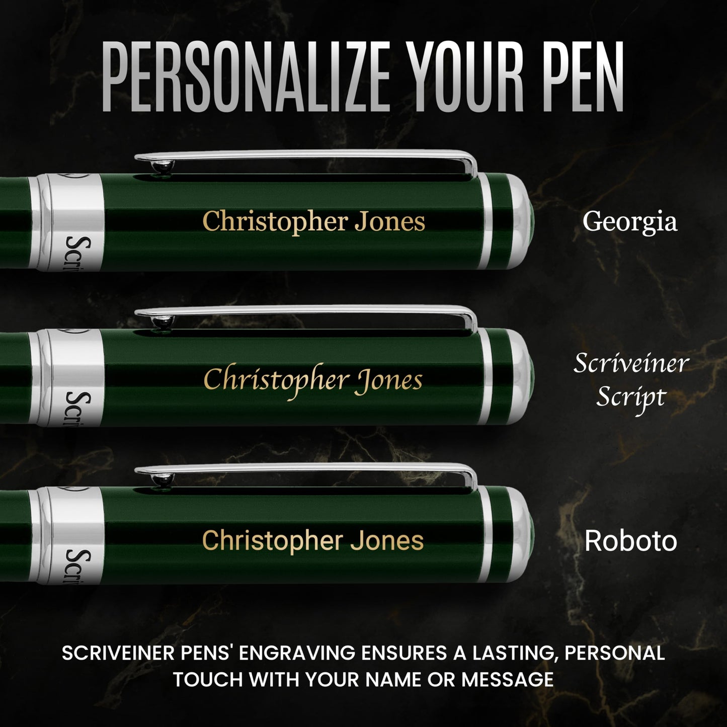 Scriveiner British Racing Green Personalized Pen - Stunning Green Lacquer Luxury, Chrome Finish, German Schmidt Nib (Medium), Best Engraved Fountain Pen Gift Set, Name Engraving