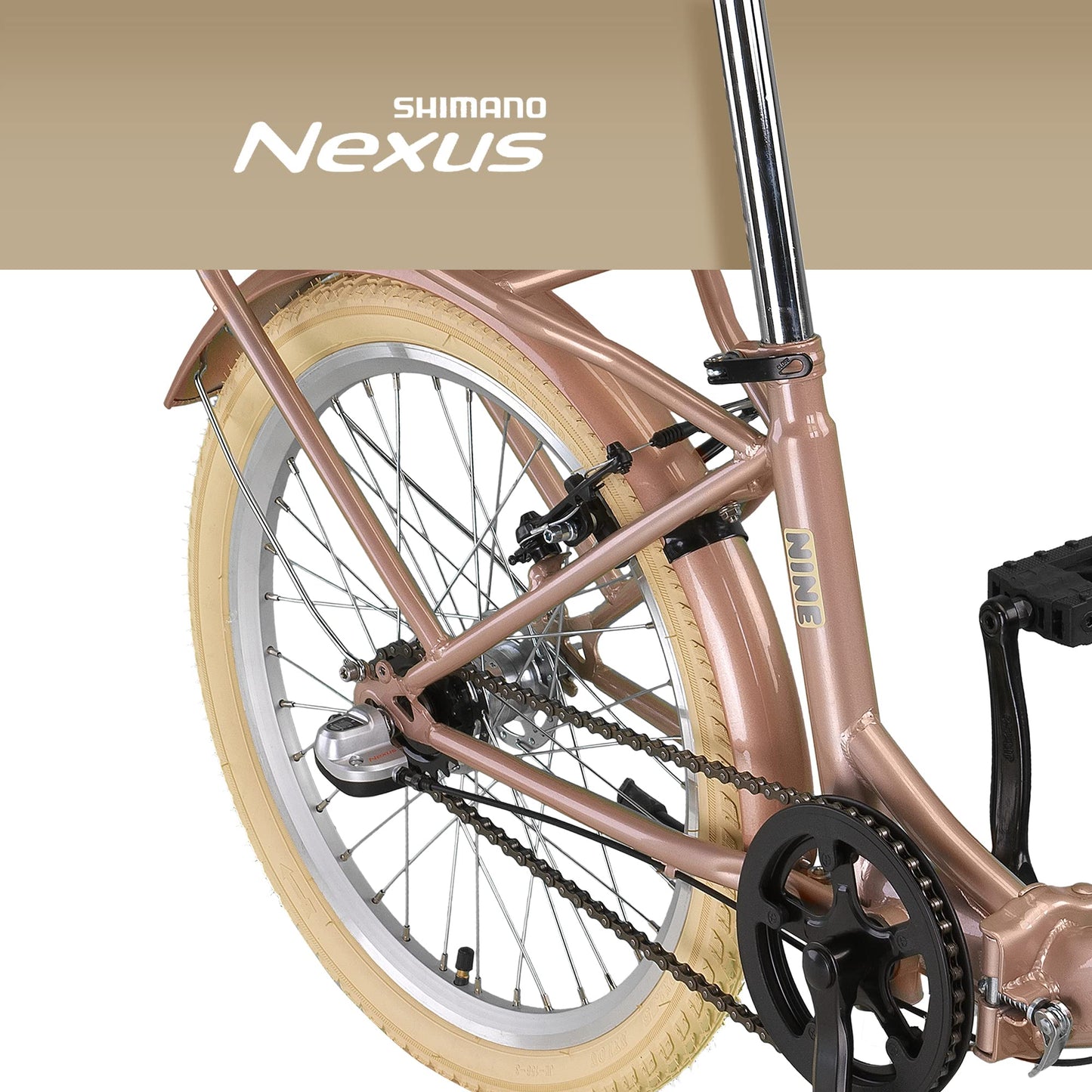 PACTO Nine - Dutch-Style Comfort Folding Bike 27cm Steel Frame Bicycle 20 Inch Nexus 3 Hub Gear Foldable Folding Bike for Adult Men Women