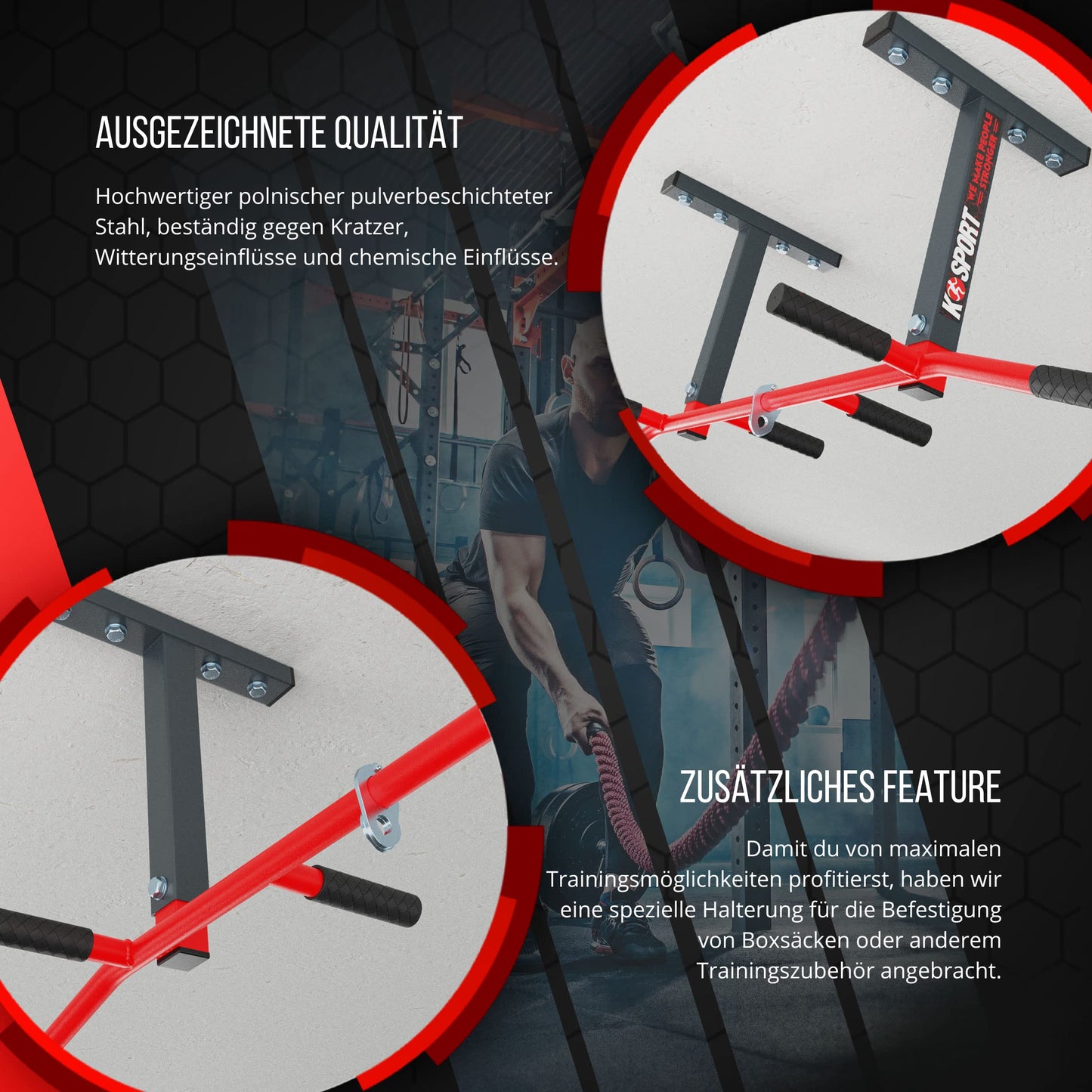 K-Sport: Ceiling mounted pull-up bar I Power station with pull-up bar & 3 grips I Chin-up tower for muscle training I Pull Up Mate, incl. E-Book
