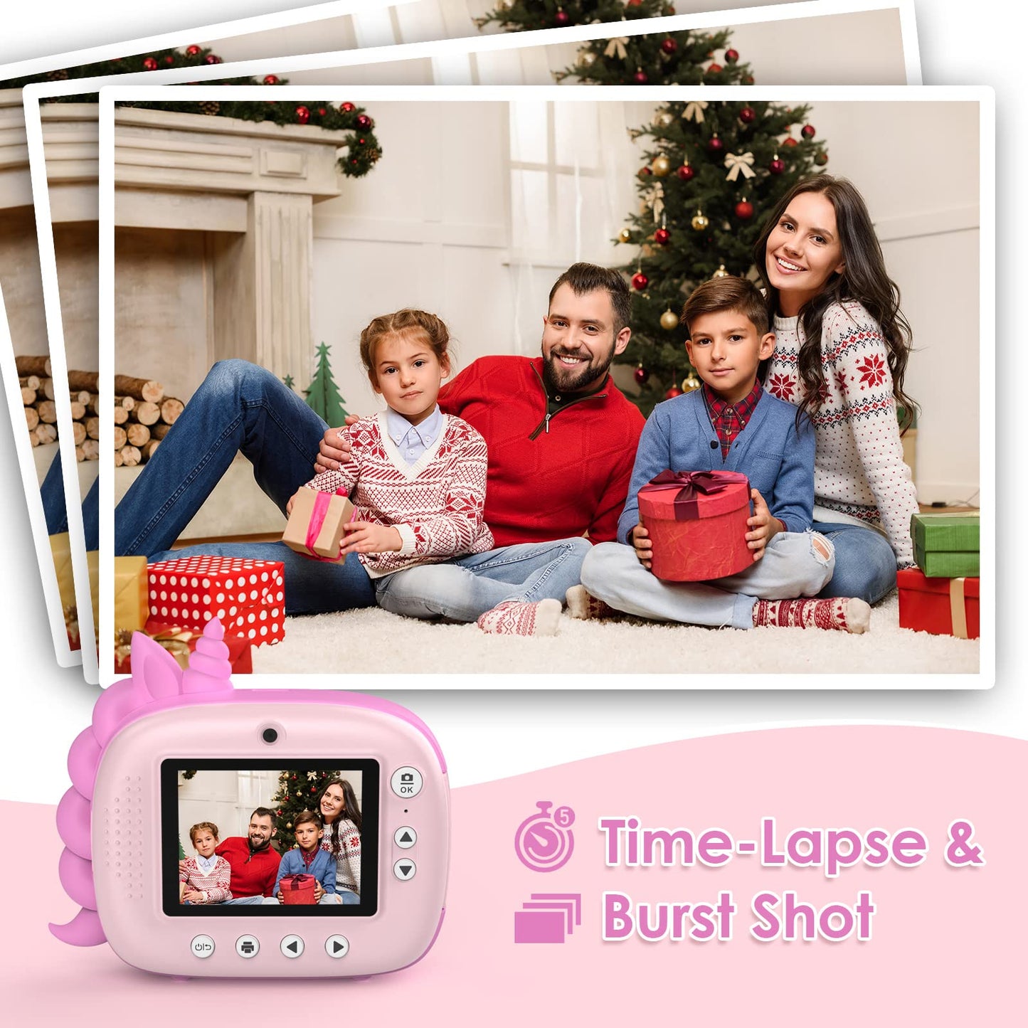 HiMont Children's Camera Instant Camera, Digital Camera for Kids with Printing Paper & 32G TF Card, Video Camera with Colorful Pens & Fun Accessories, Gift for Children 3-14 Years Old (Pink)